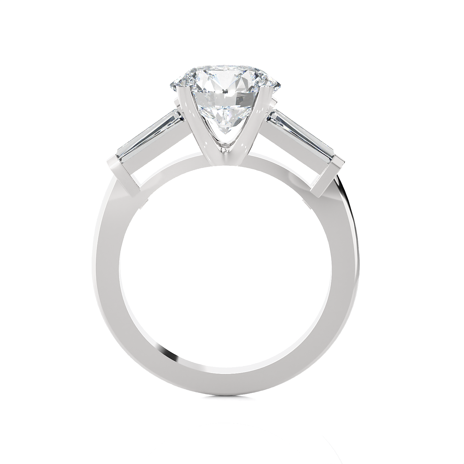 Round With Tapered Baguette Three Stone Lab Grown Diamond Ring