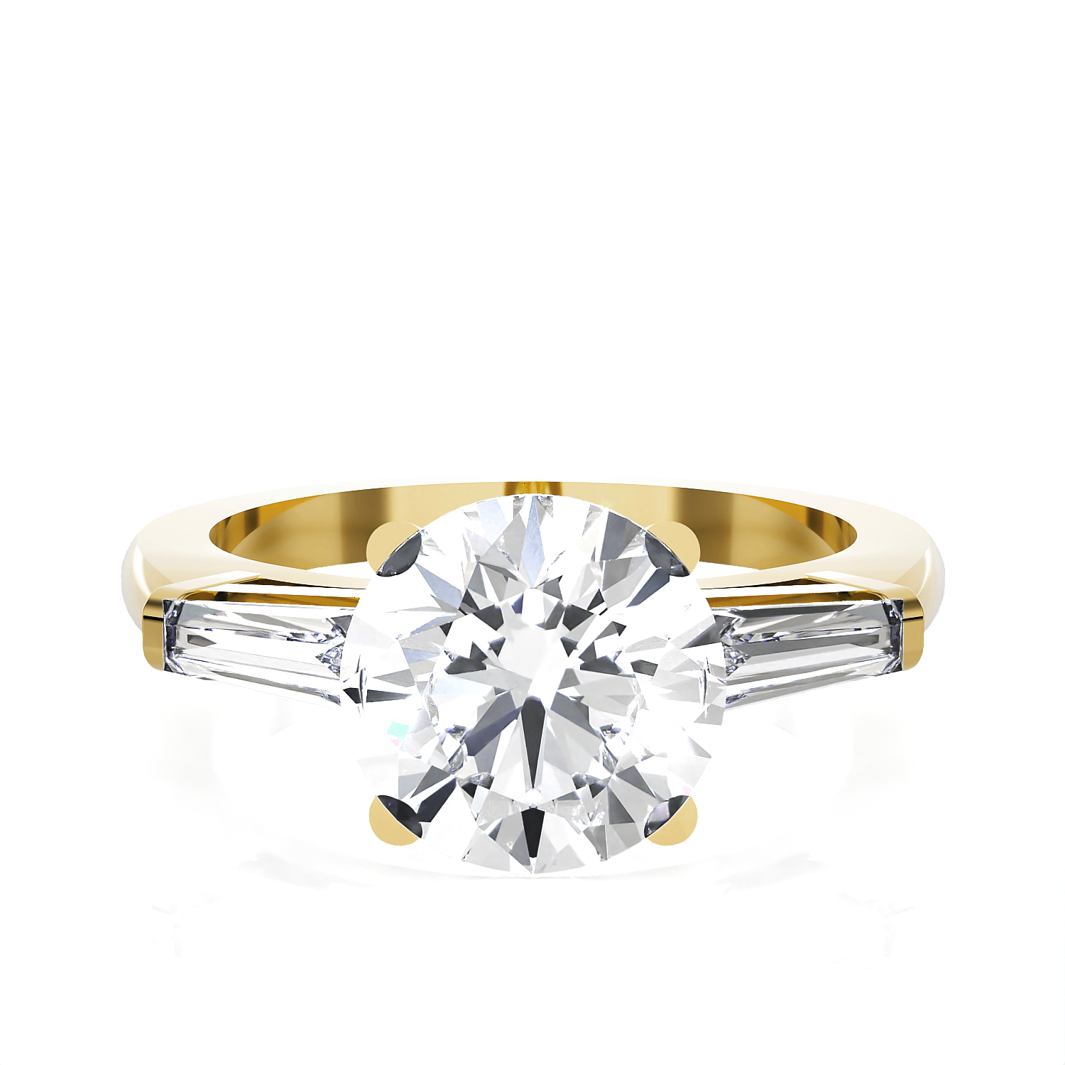Round With Tapered Baguette Three Stone Lab Grown Diamond Ring