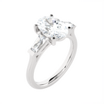 Oval With Tapered Baguette Three Stone Lab Grown Diamond Ring