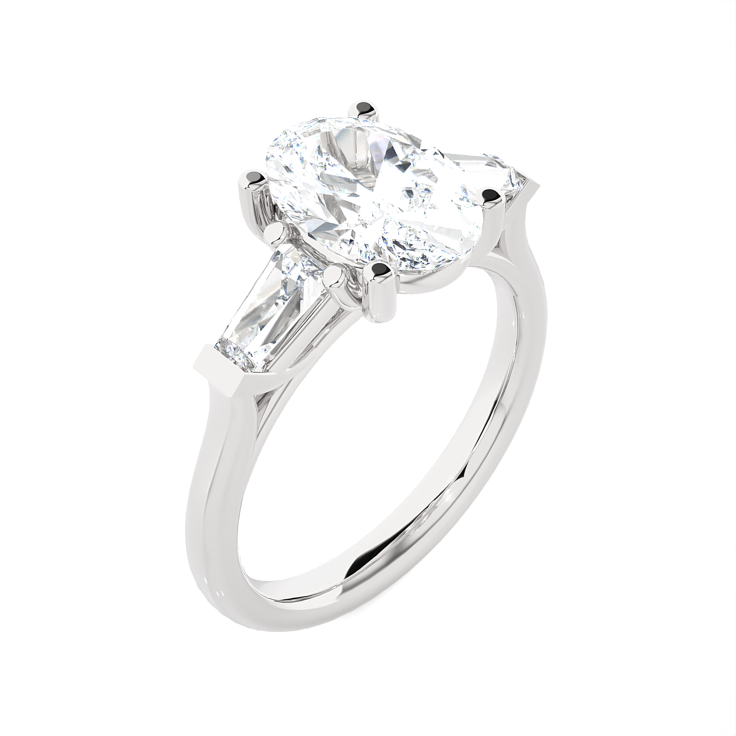 Oval With Tapered Baguette Three Stone Lab Grown Diamond Ring