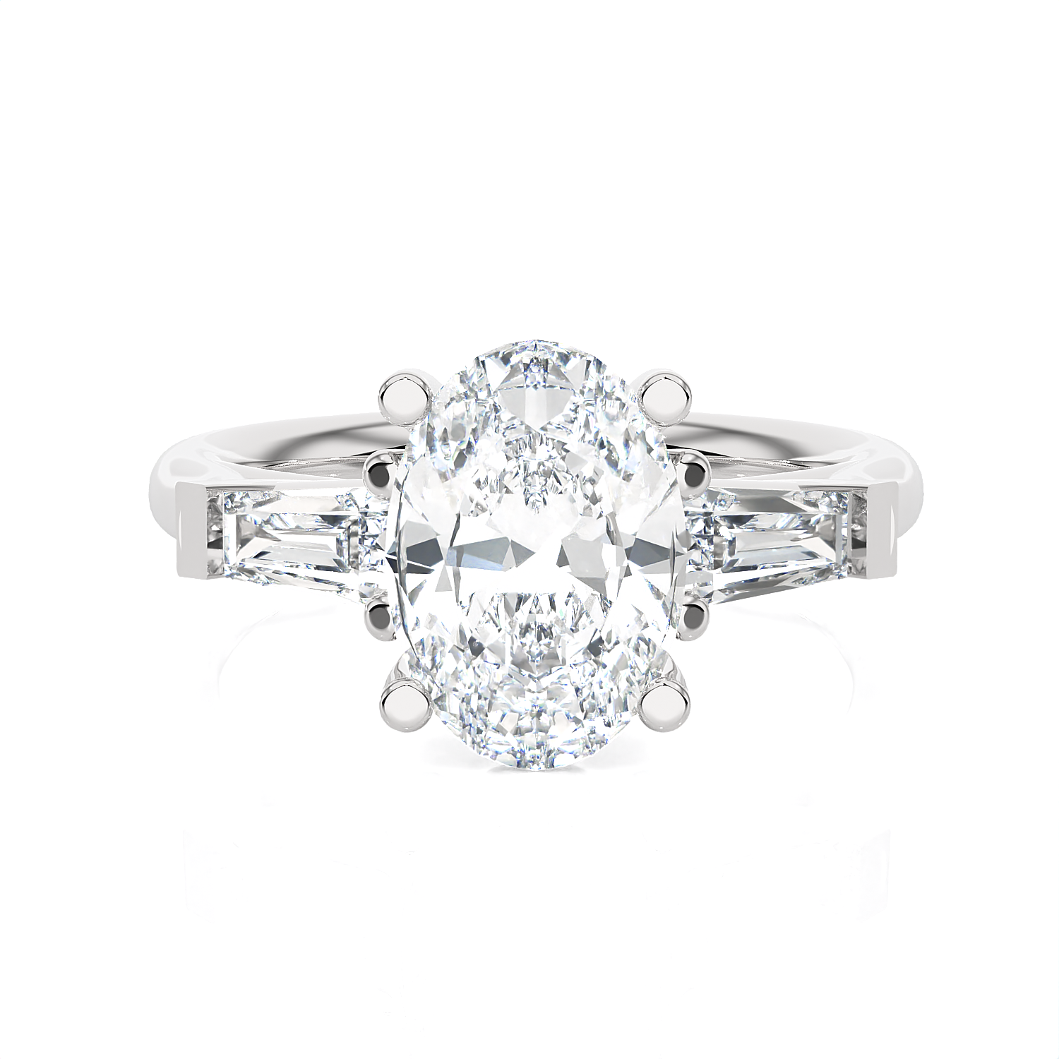 Oval With Tapered Baguette Three Stone Lab Grown Diamond Ring