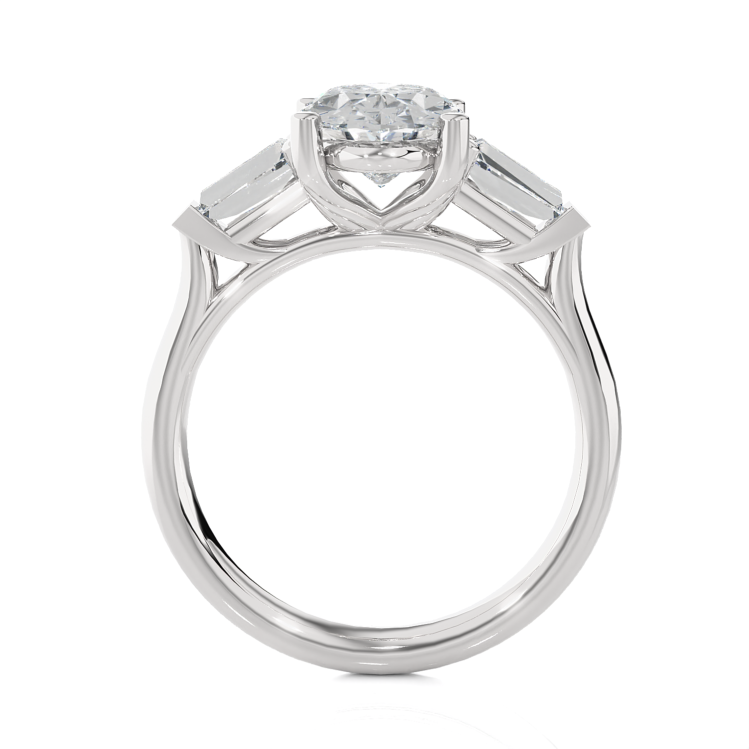 Oval With Tapered Baguette Three Stone Lab Grown Diamond Ring
