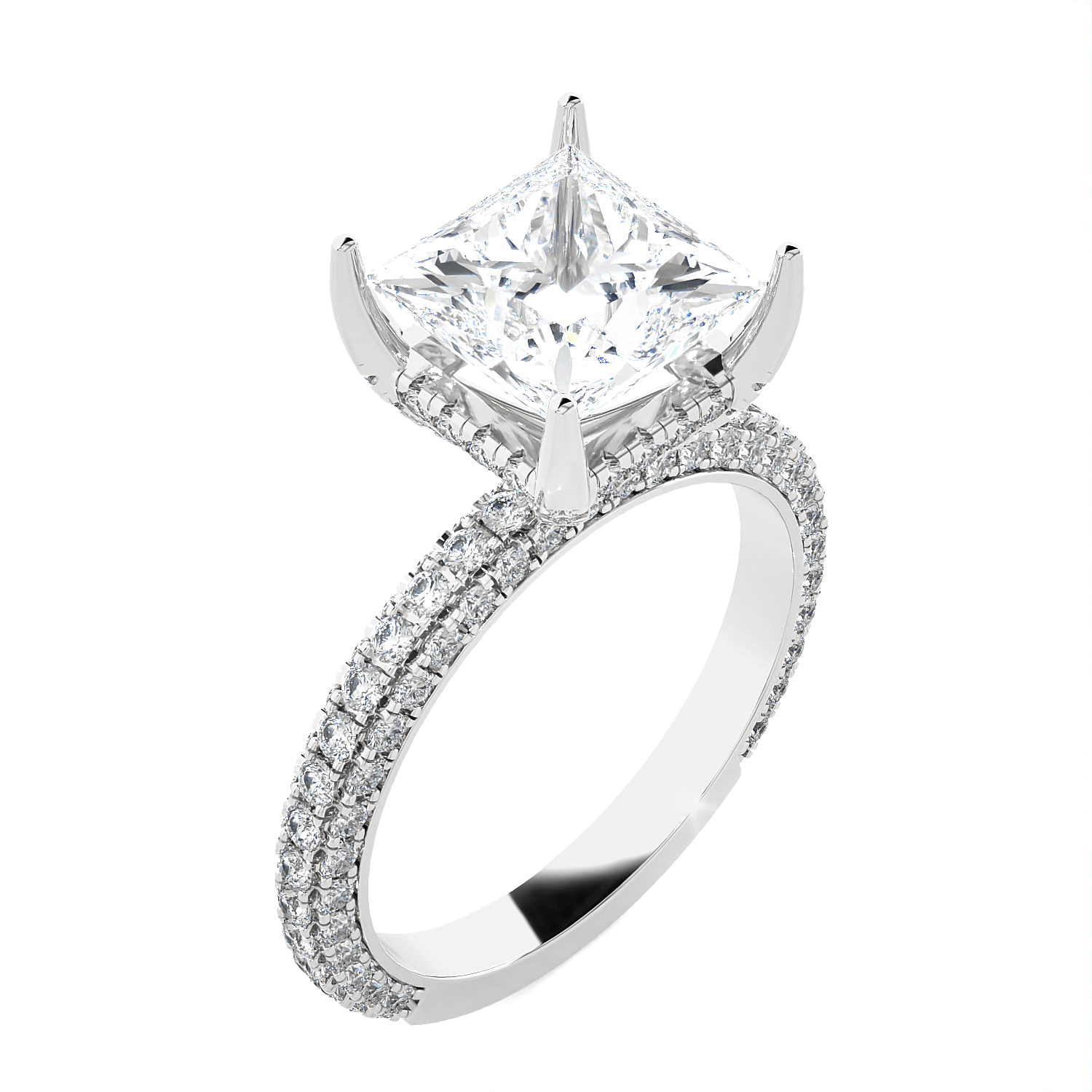 Princess-Cut Lab Grown Diamond Side Stone Engagement Ring