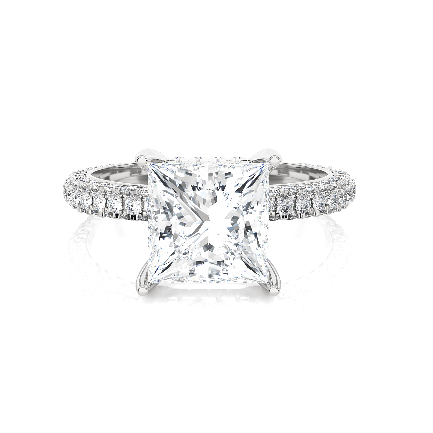Princess-Cut Lab Grown Diamond Side Stone Engagement Ring