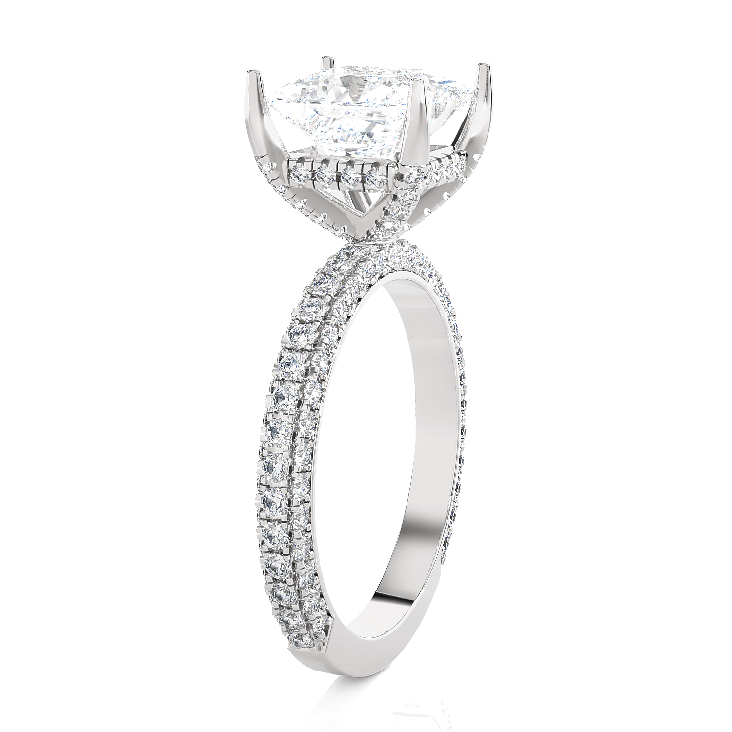 Princess-Cut Lab Grown Diamond Side Stone Engagement Ring