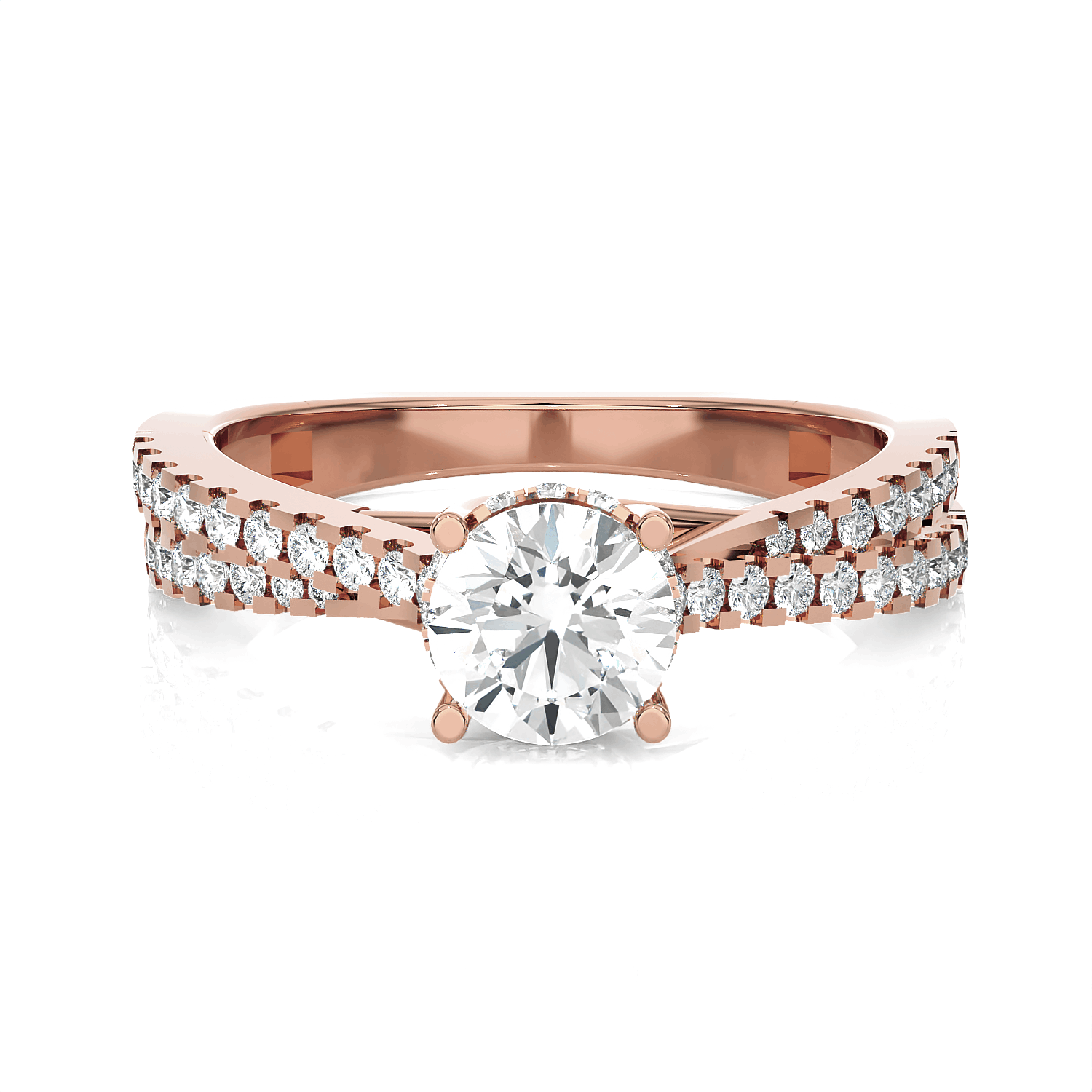 Round Lab Grown Diamond Side Stone Engagement Ring