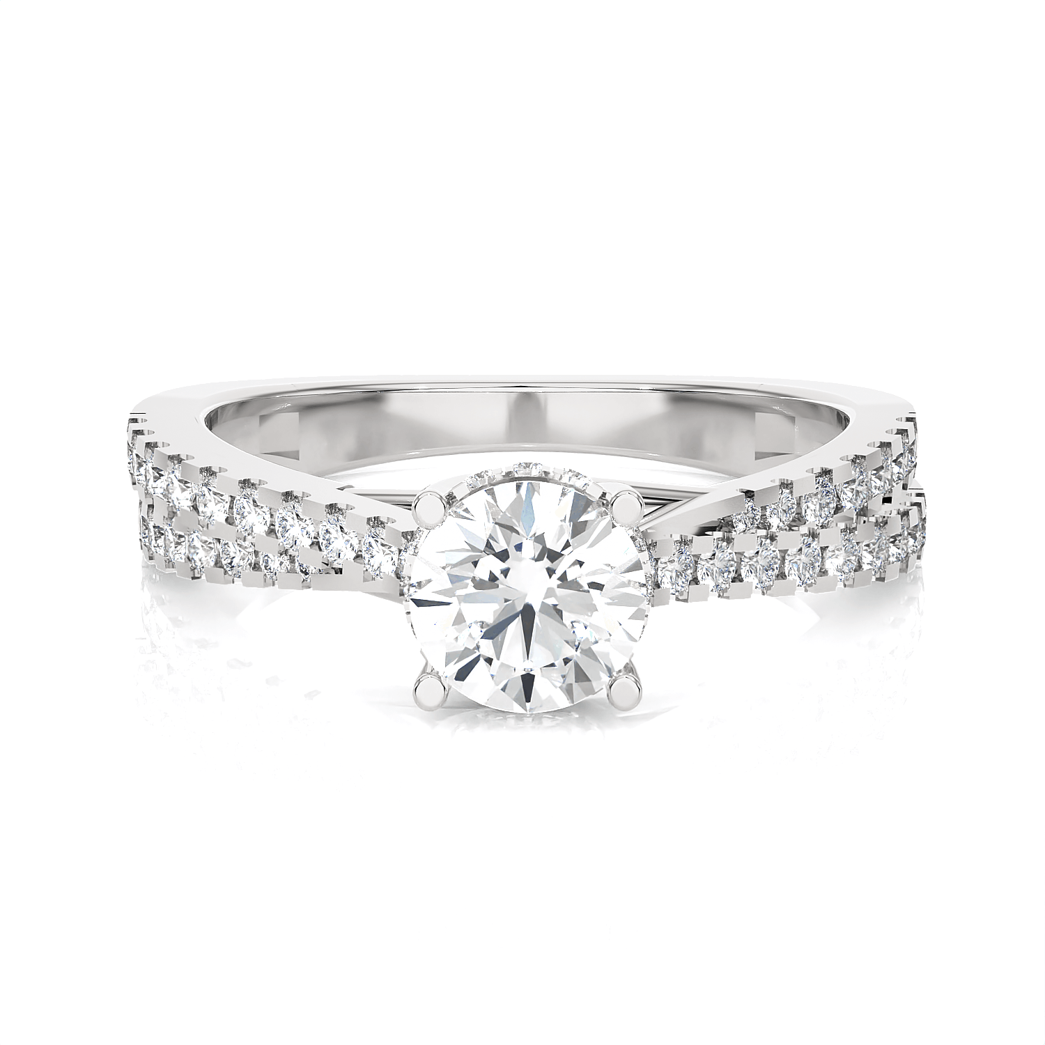 Round Lab Grown Diamond Side Stone Engagement Ring
