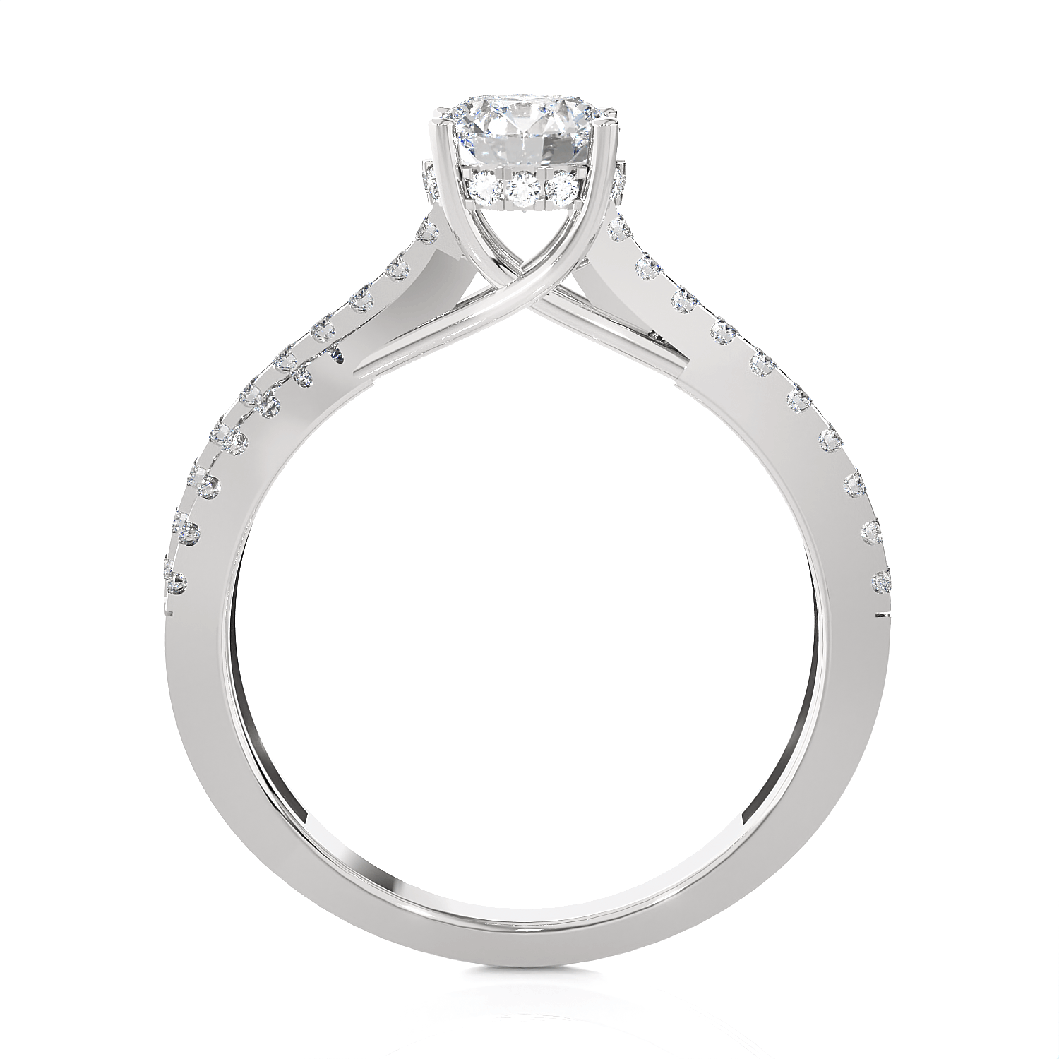 Round Lab Grown Diamond Side Stone Engagement Ring