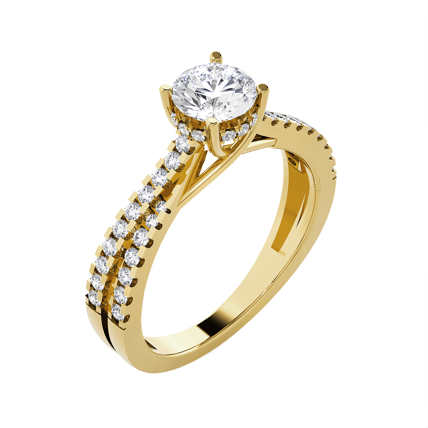Round Lab Grown Diamond Side Stone Engagement Ring