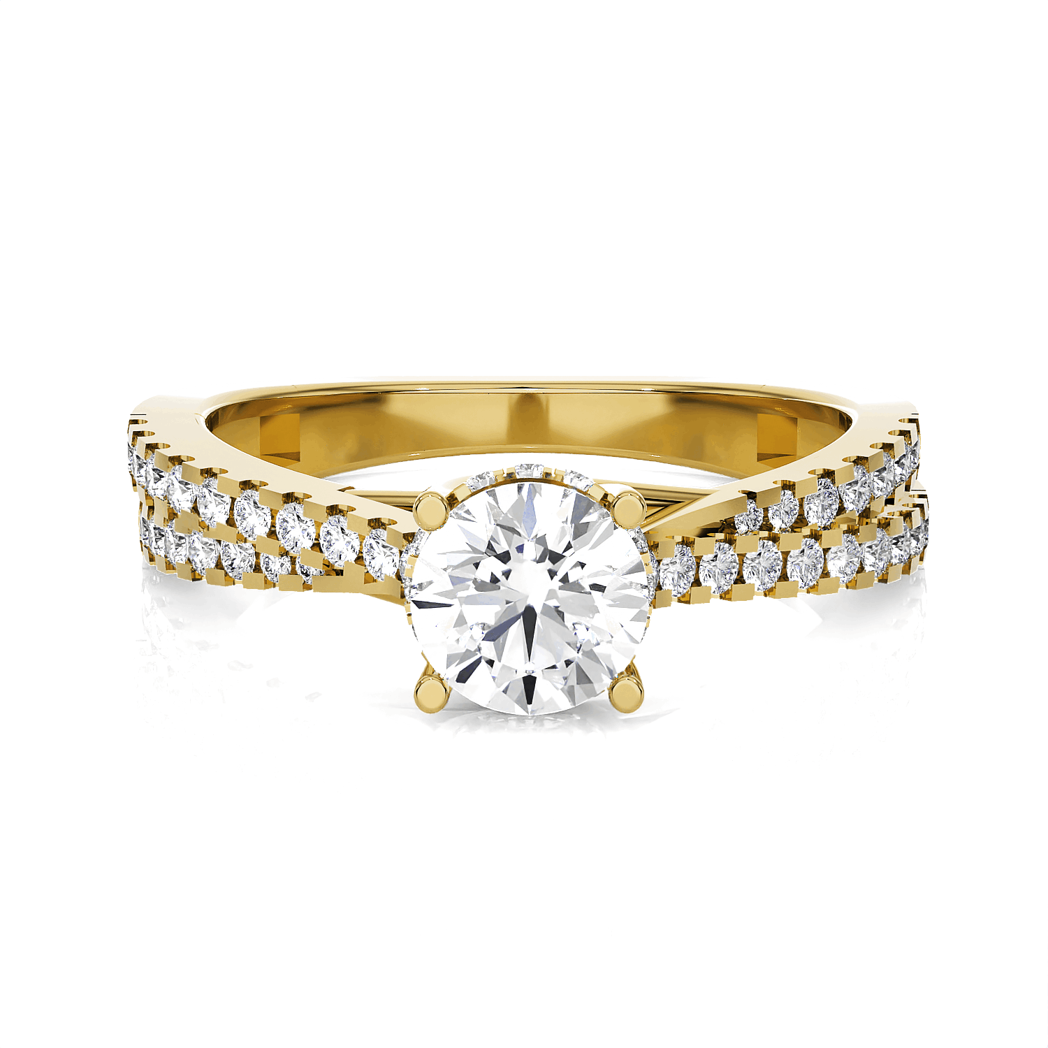 Round Lab Grown Diamond Side Stone Engagement Ring
