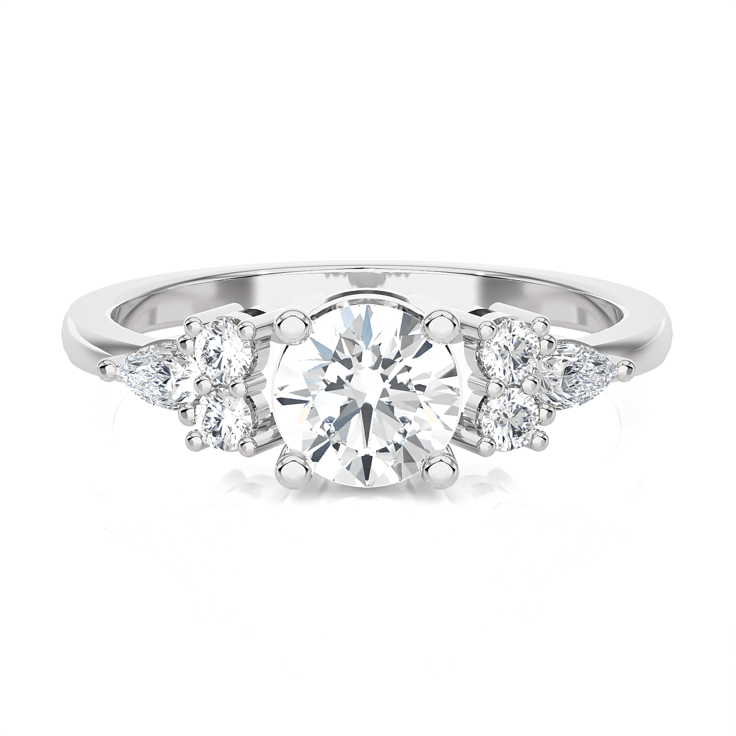 Round Lab Grown Diamond Side Stone Engagement Ring