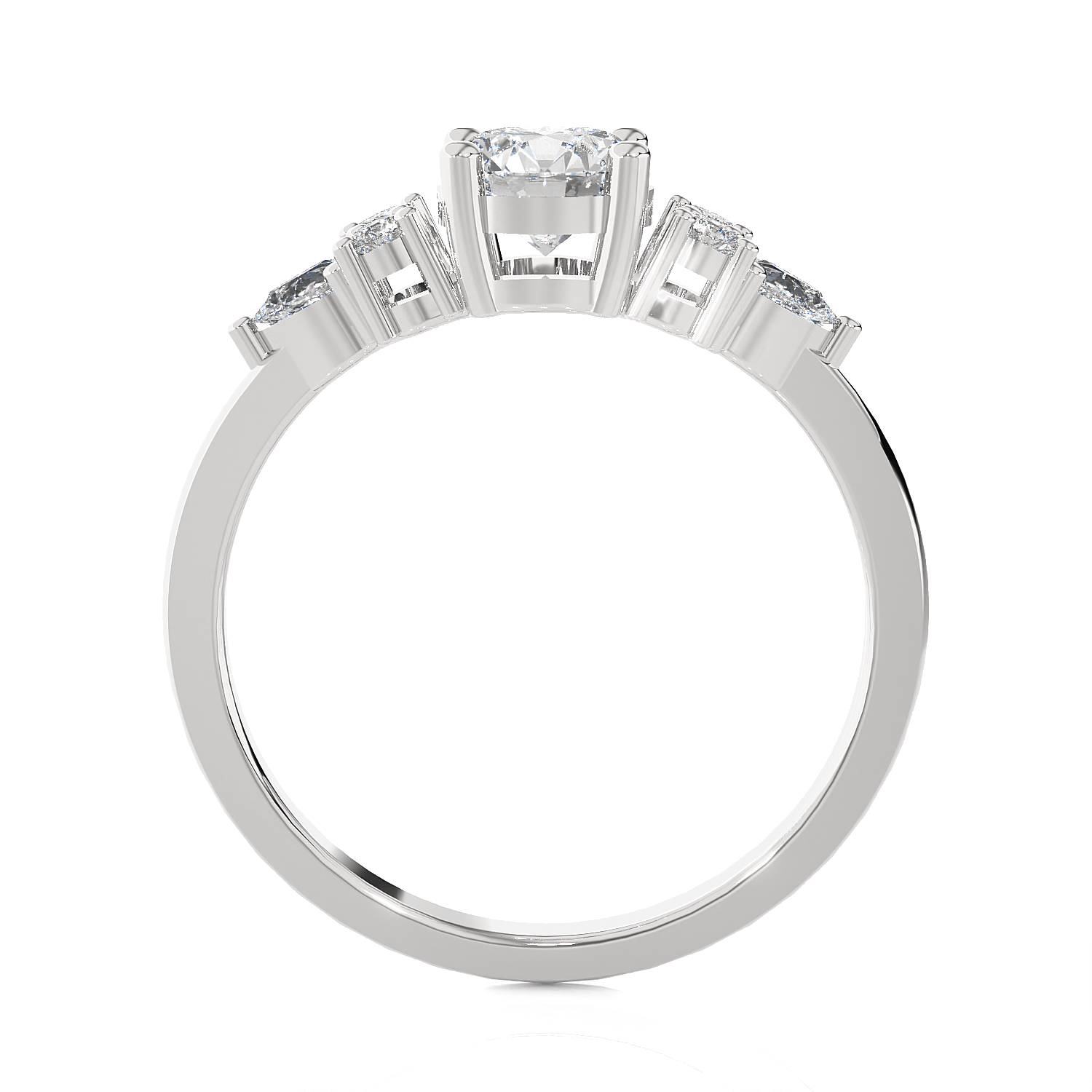 Round Lab Grown Diamond Side Stone Engagement Ring