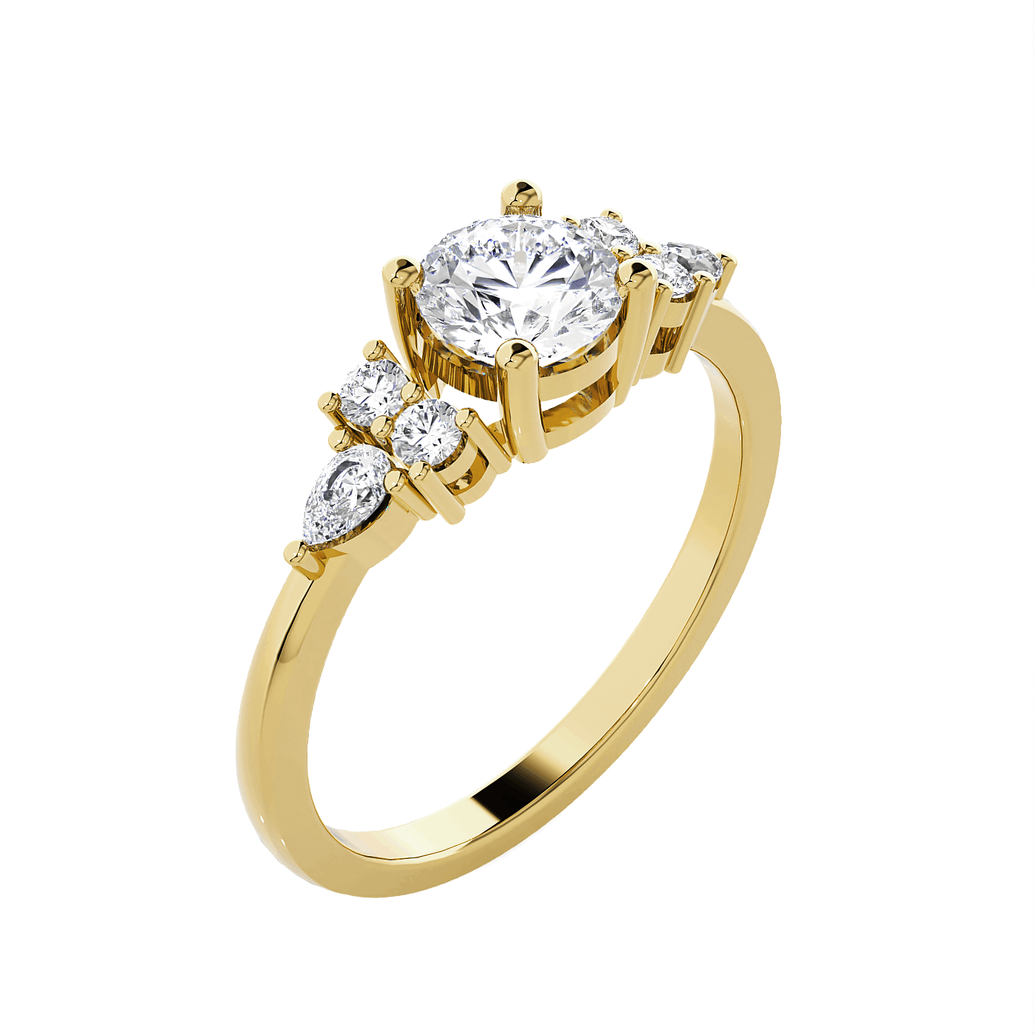 Round Lab Grown Diamond Side Stone Engagement Ring