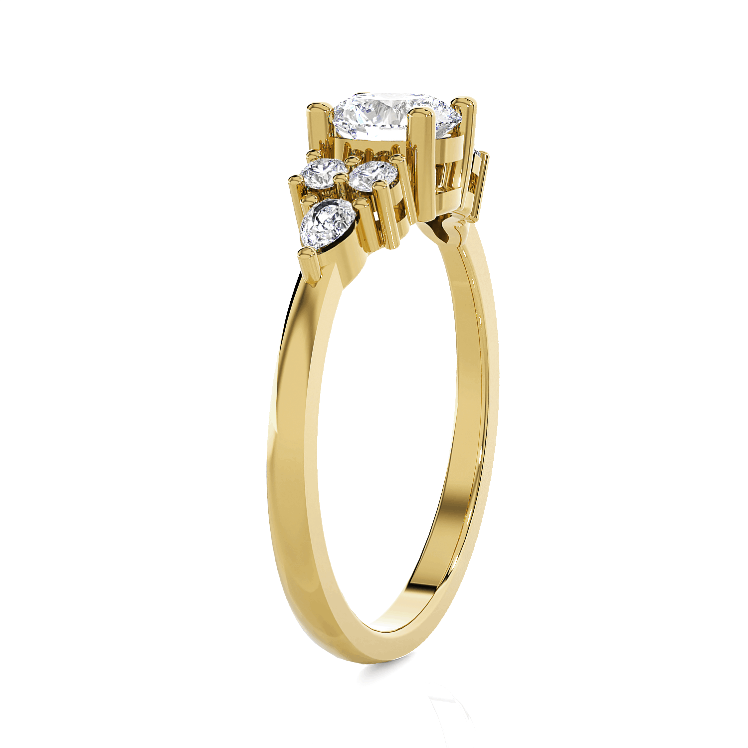 Round Lab Grown Diamond Side Stone Engagement Ring