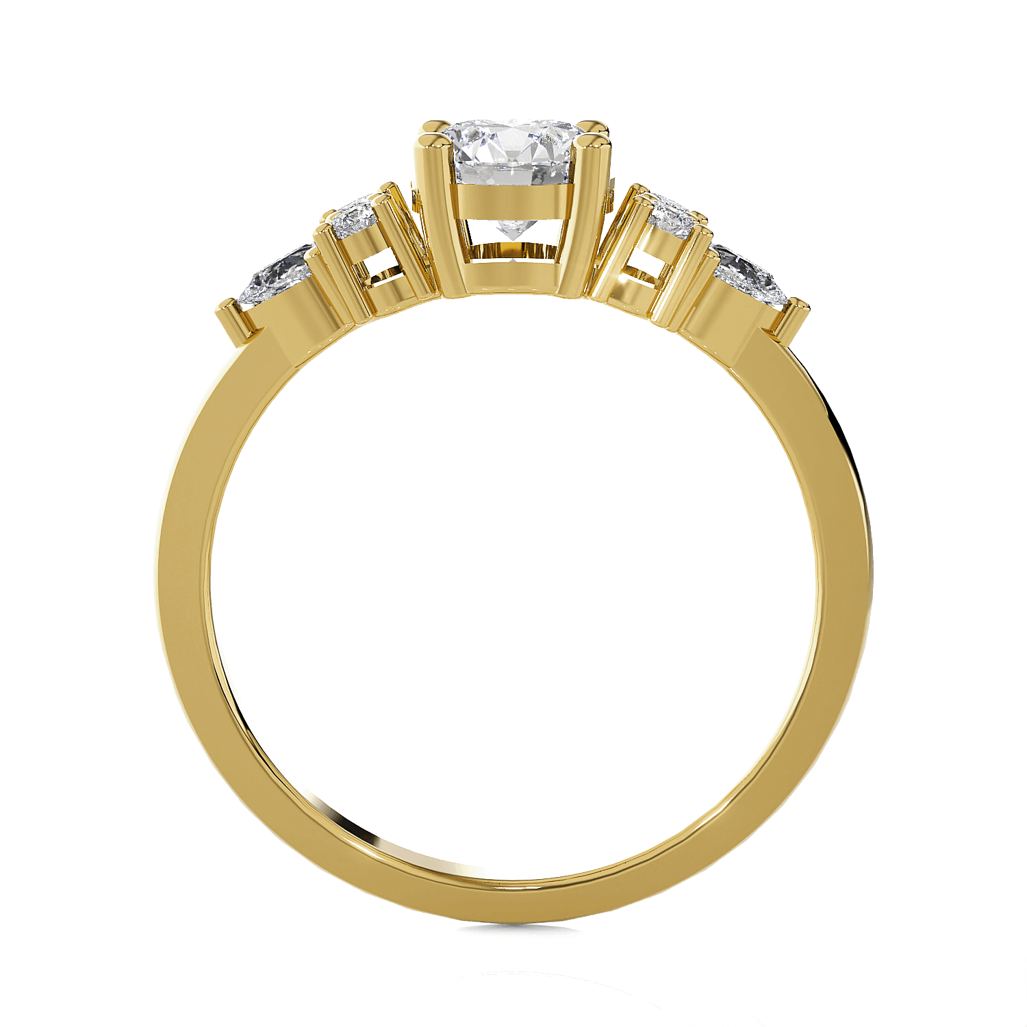 Round Lab Grown Diamond Side Stone Engagement Ring