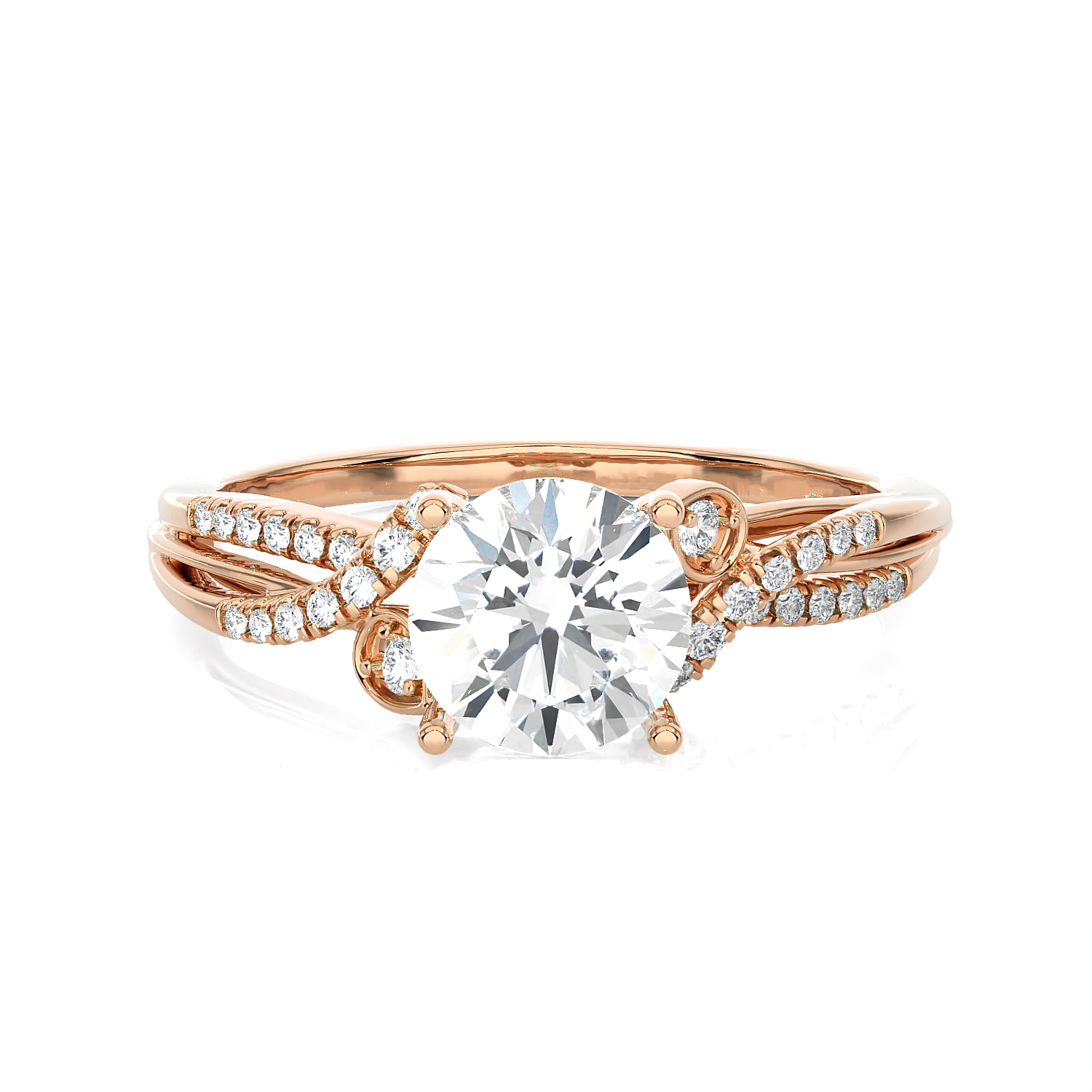 Round Lab Grown Diamond Side Stone Engagement Ring