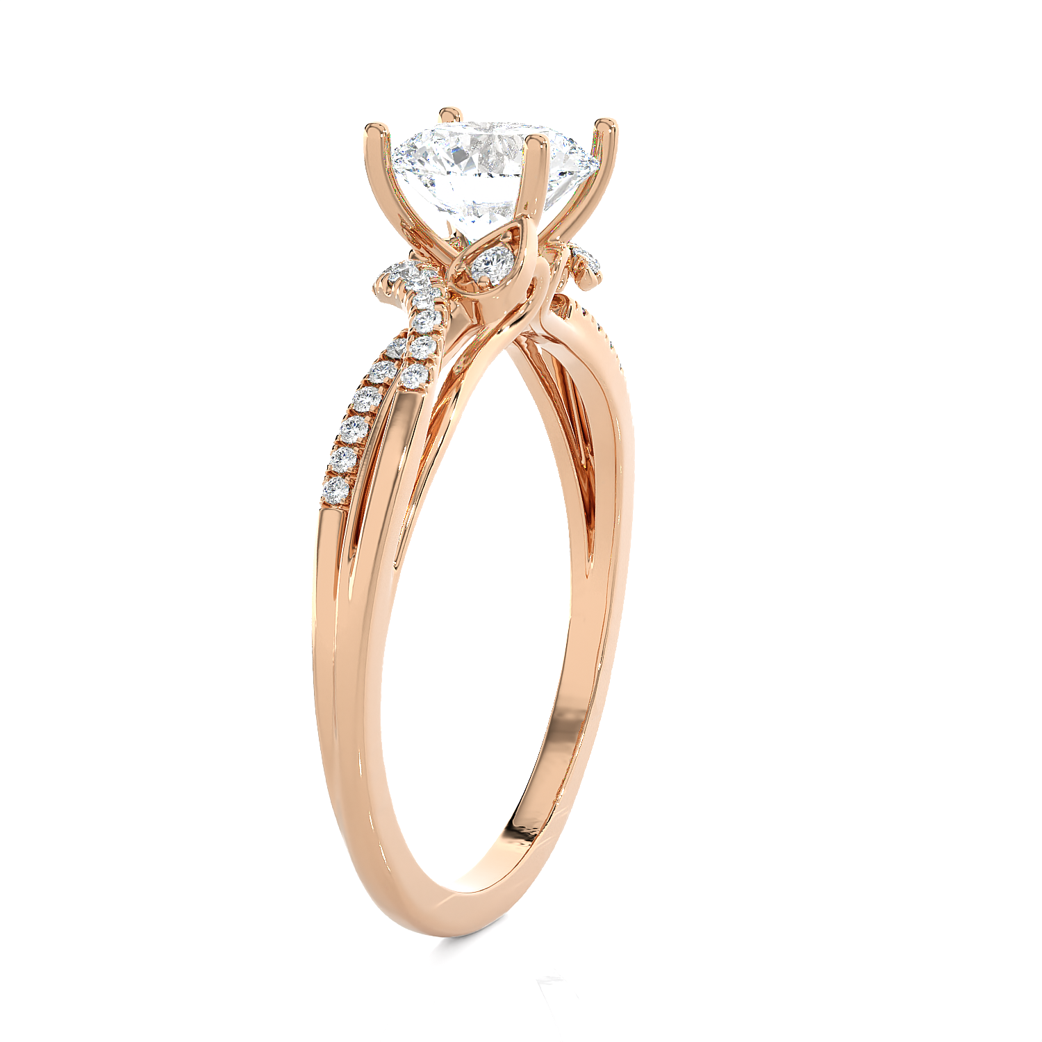 Round Lab Grown Diamond Side Stone Engagement Ring