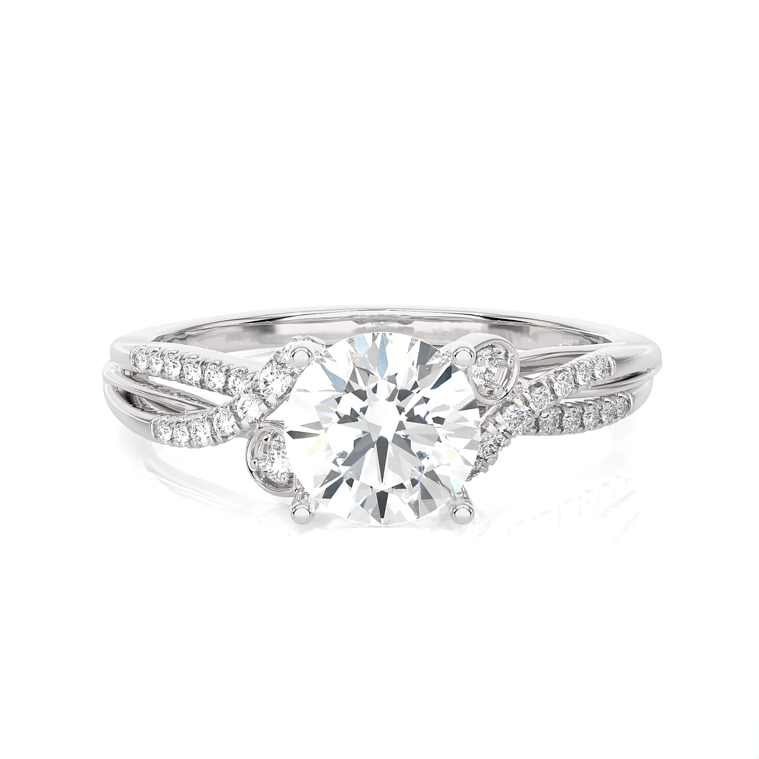 Round Lab Grown Diamond Side Stone Engagement Ring