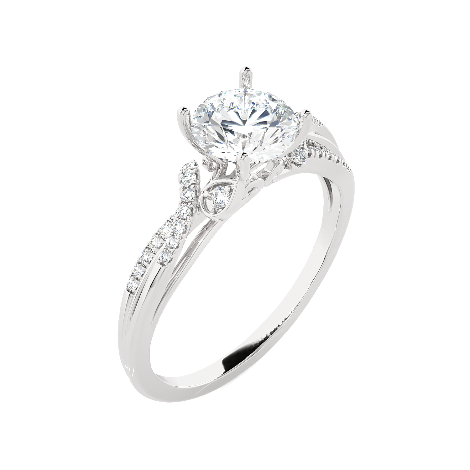 Round Lab Grown Diamond Side Stone Engagement Ring