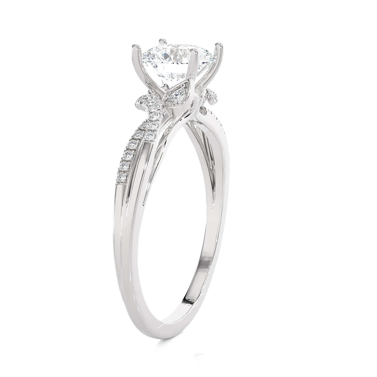 Round Lab Grown Diamond Side Stone Engagement Ring