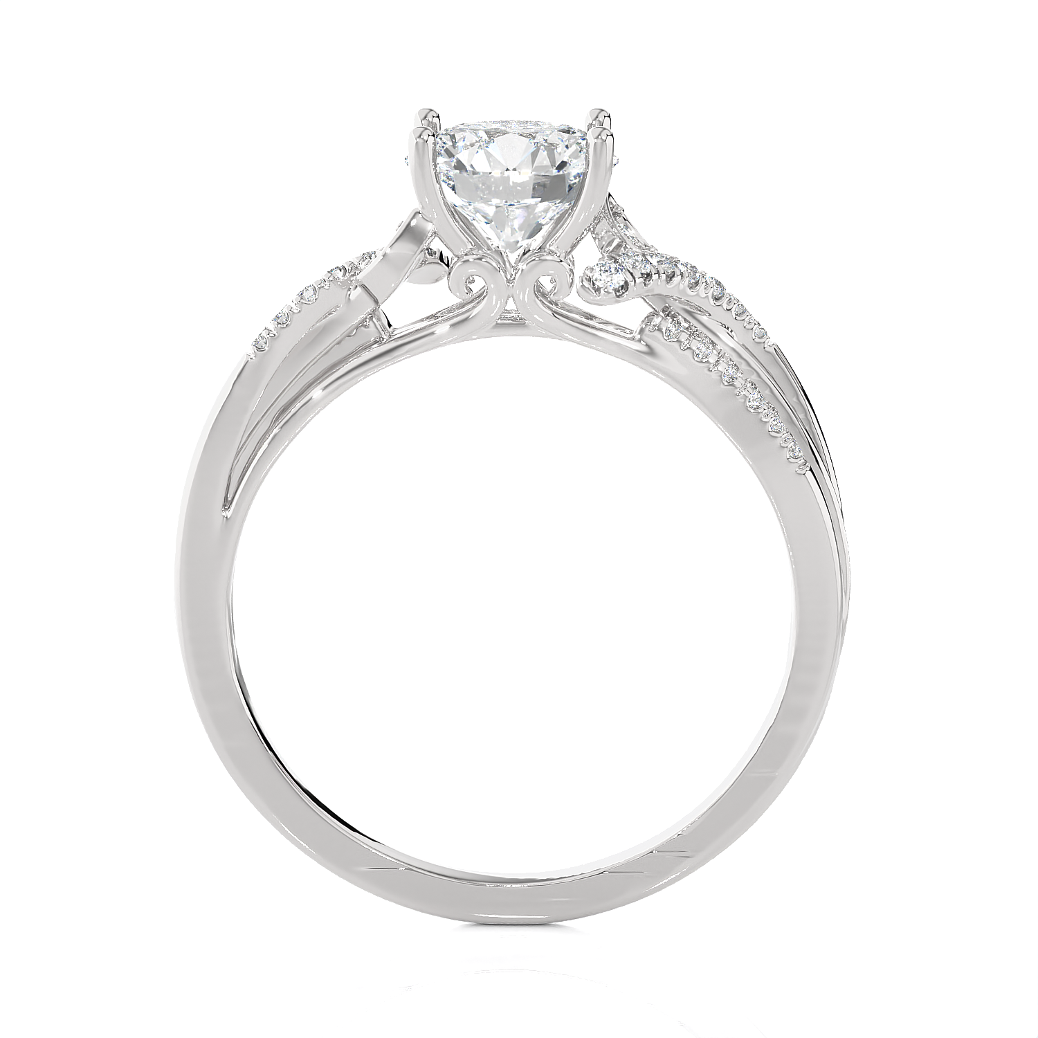 Round Lab Grown Diamond Side Stone Engagement Ring