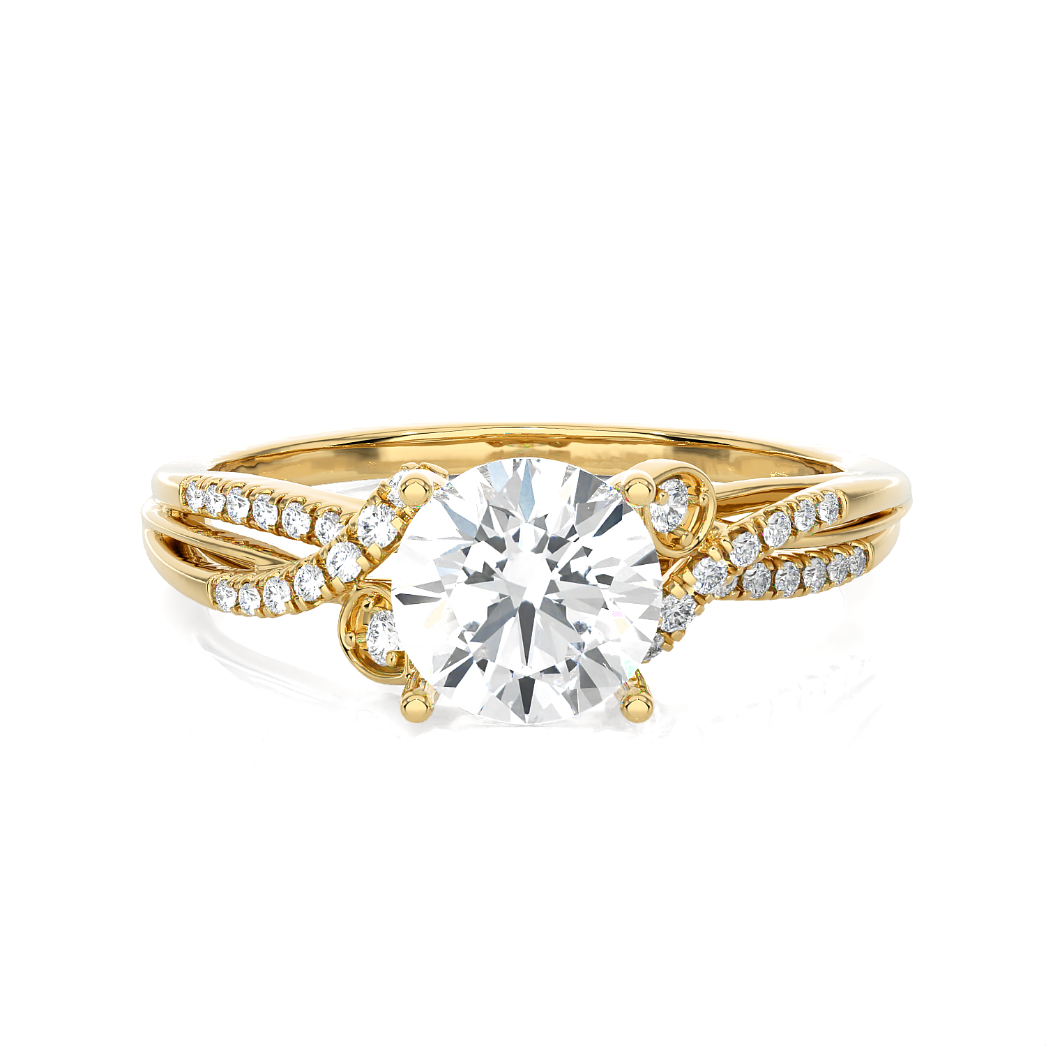 Round Lab Grown Diamond Side Stone Engagement Ring