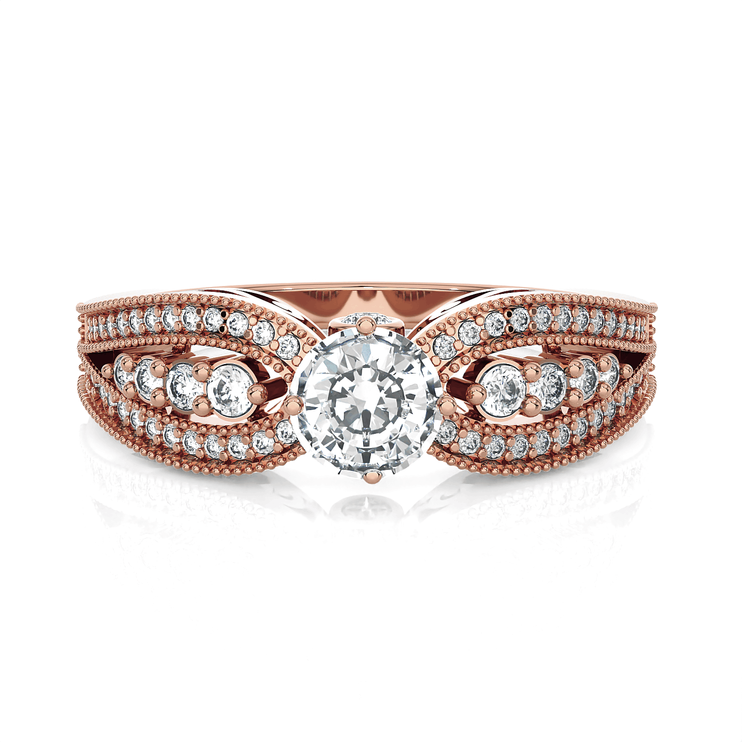 Round Lab Grown Diamond Side Stone Engagement Ring