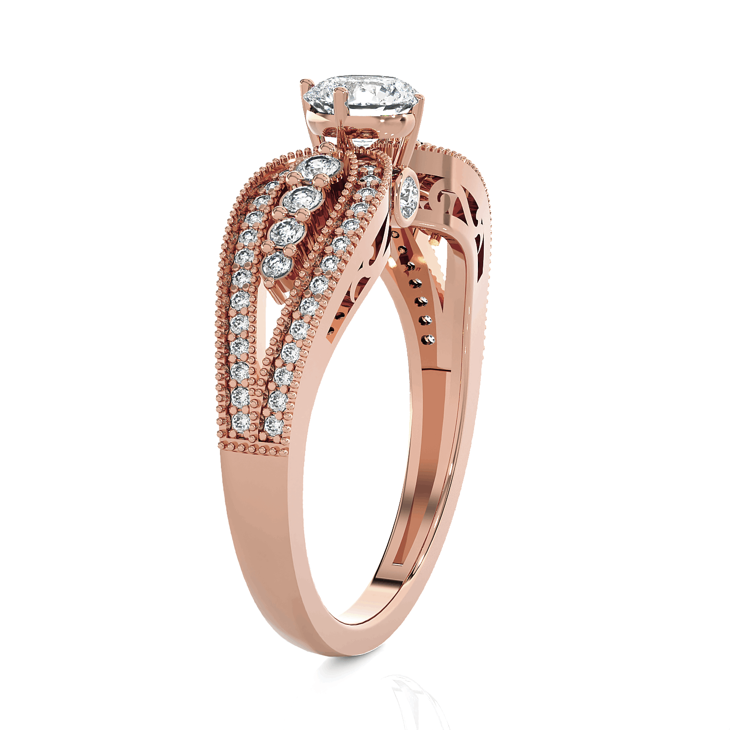 Round Lab Grown Diamond Side Stone Engagement Ring