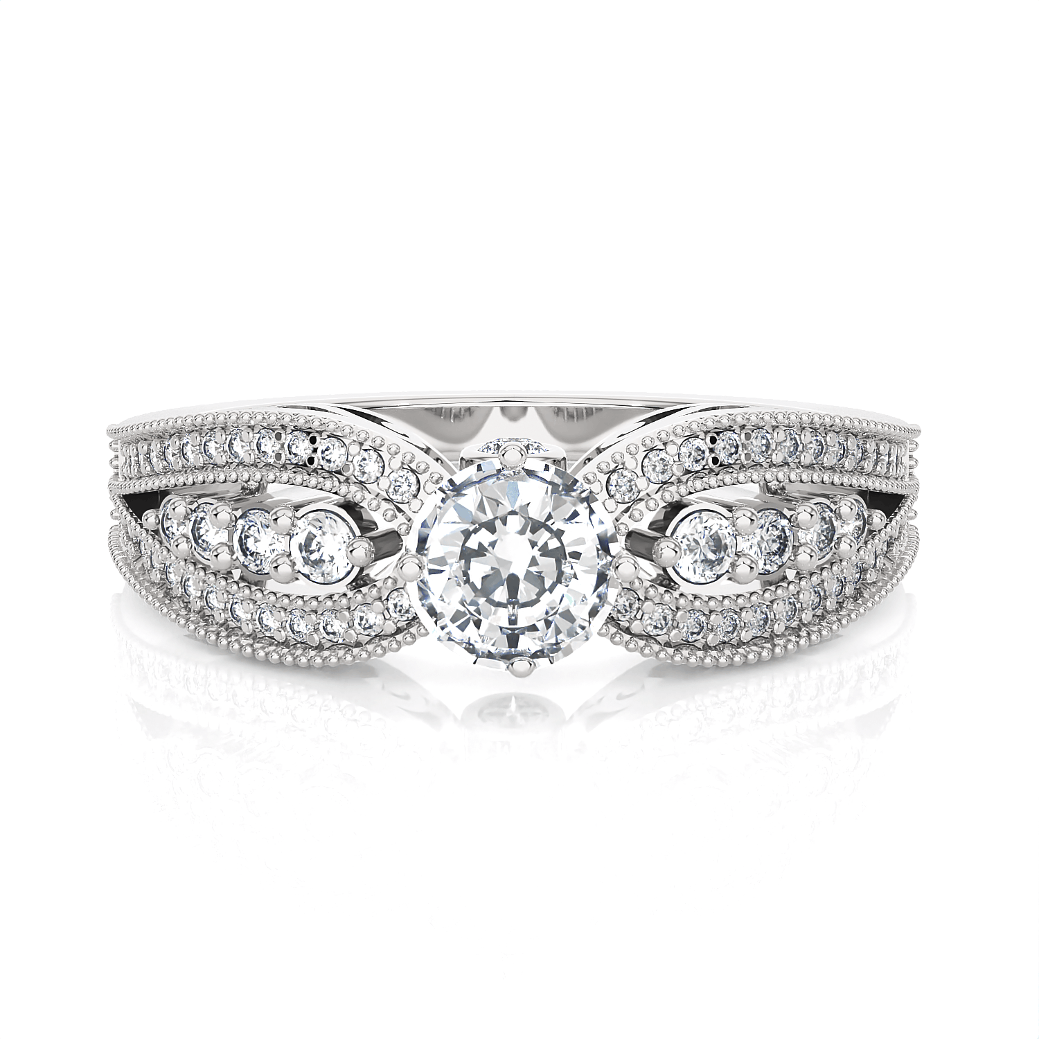 Round Lab Grown Diamond Side Stone Engagement Ring