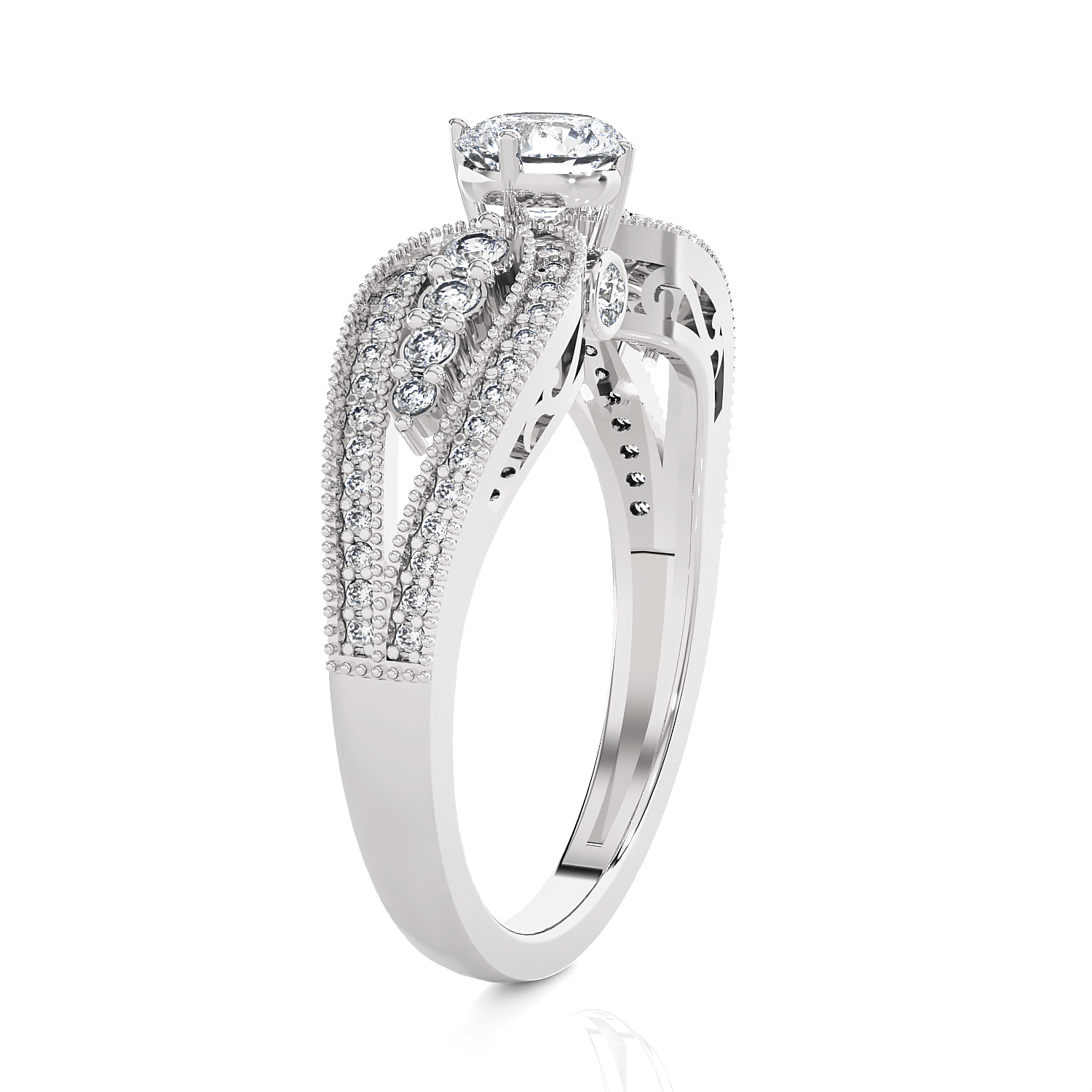 Round Lab Grown Diamond Side Stone Engagement Ring