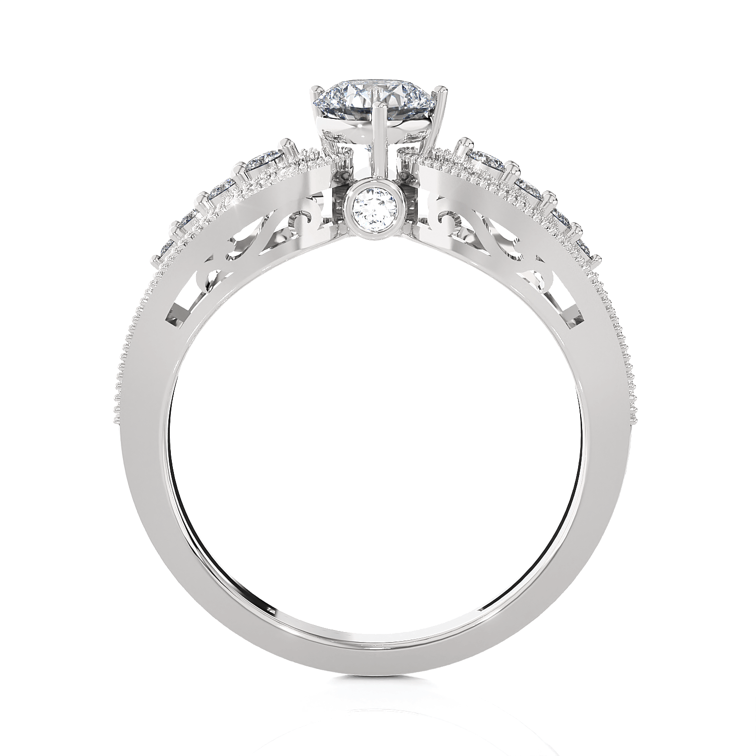Round Lab Grown Diamond Side Stone Engagement Ring