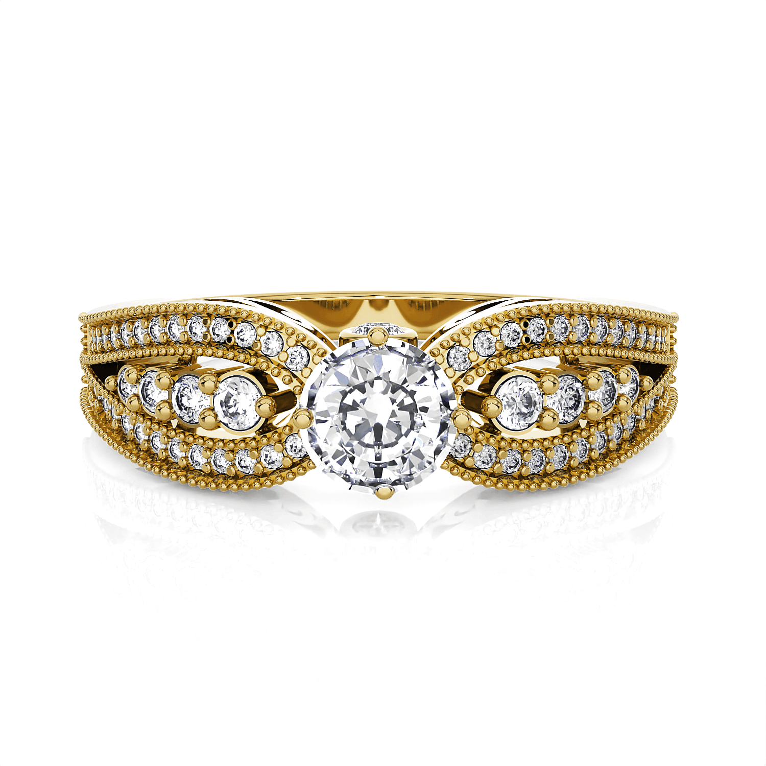 Round Lab Grown Diamond Side Stone Engagement Ring