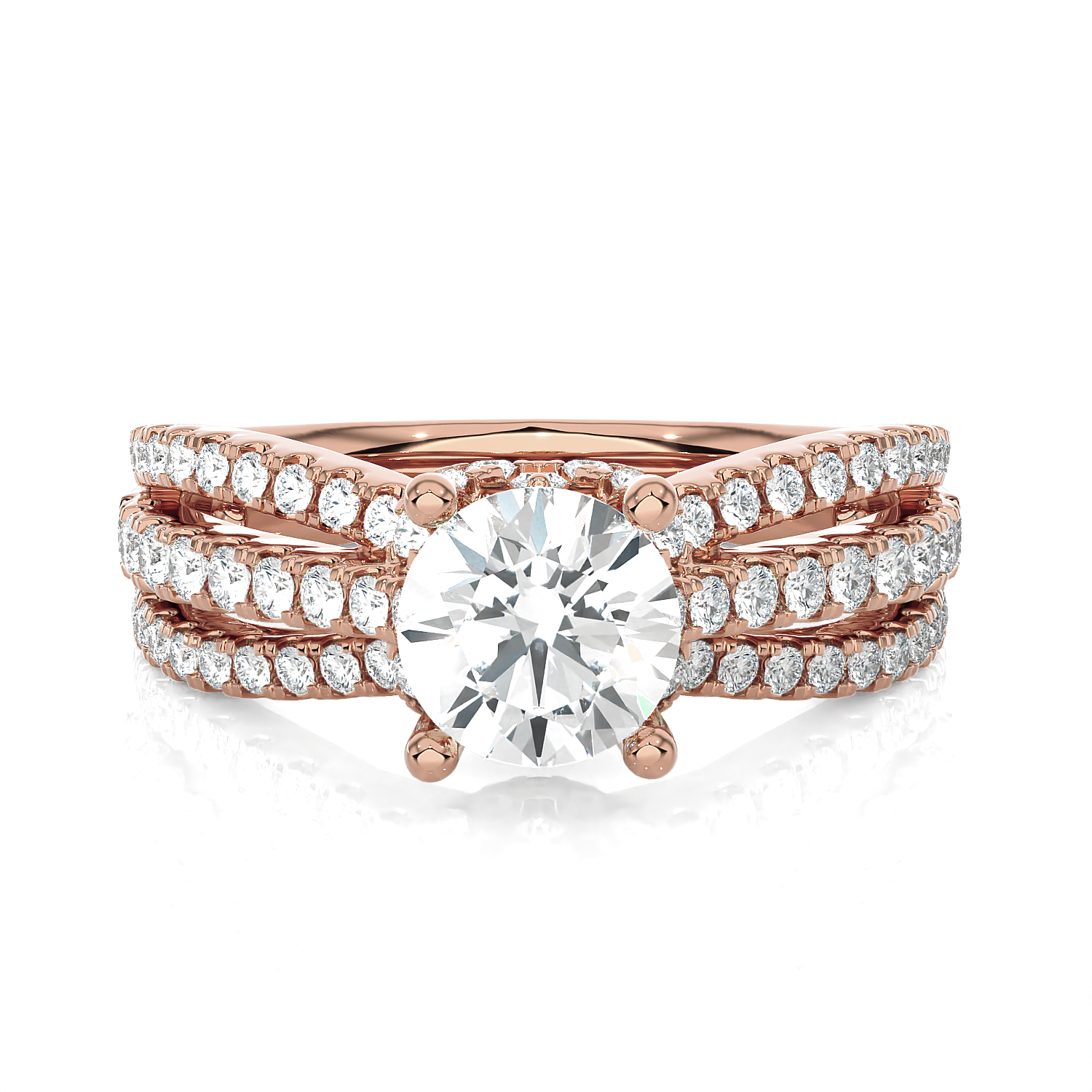 Round Lab Grown Diamond Side Stone Engagement Ring
