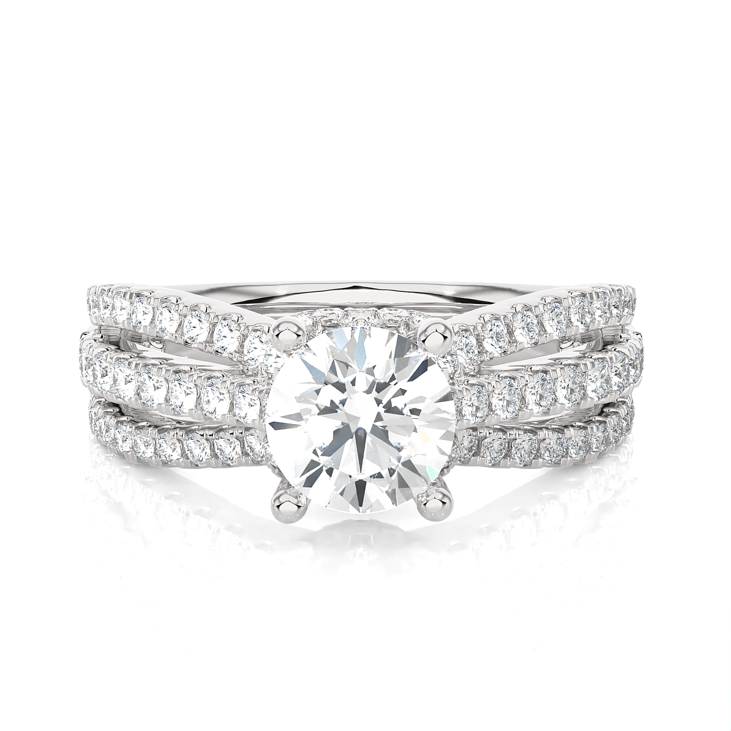Round Lab Grown Diamond Side Stone Engagement Ring