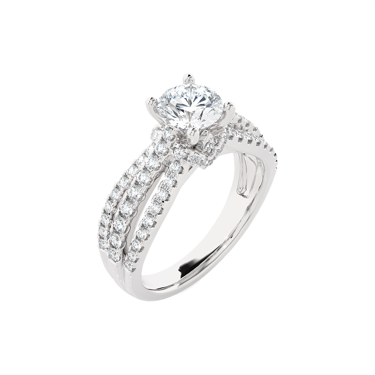 Round Lab Grown Diamond Side Stone Engagement Ring