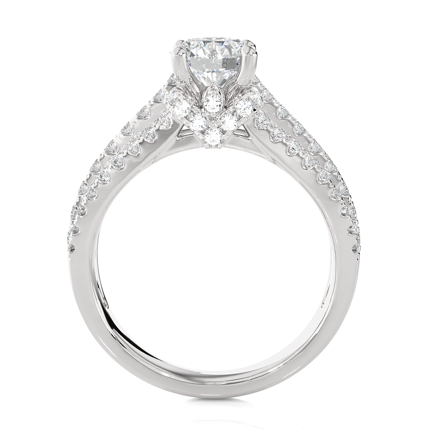 Round Lab Grown Diamond Side Stone Engagement Ring