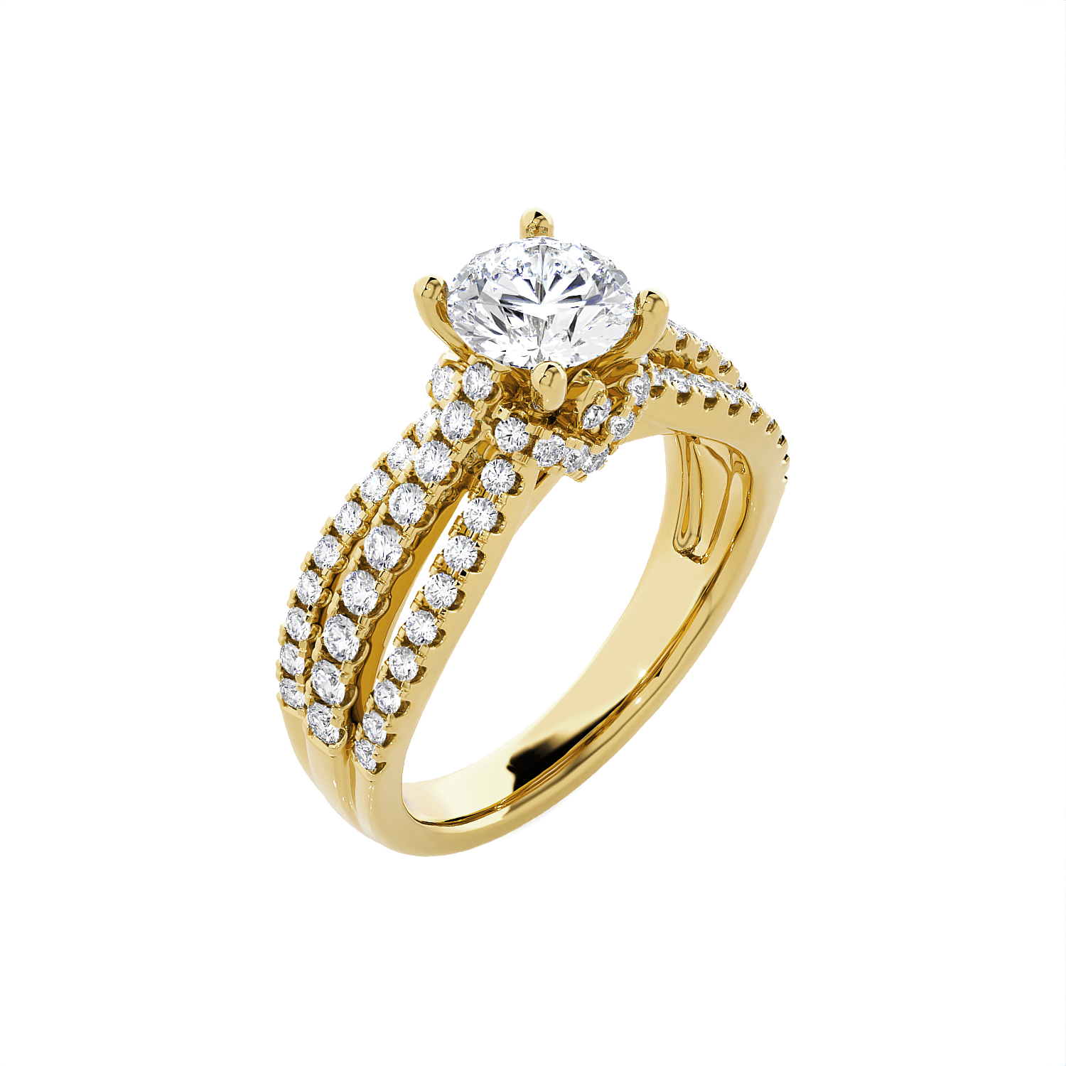 Round Lab Grown Diamond Side Stone Engagement Ring