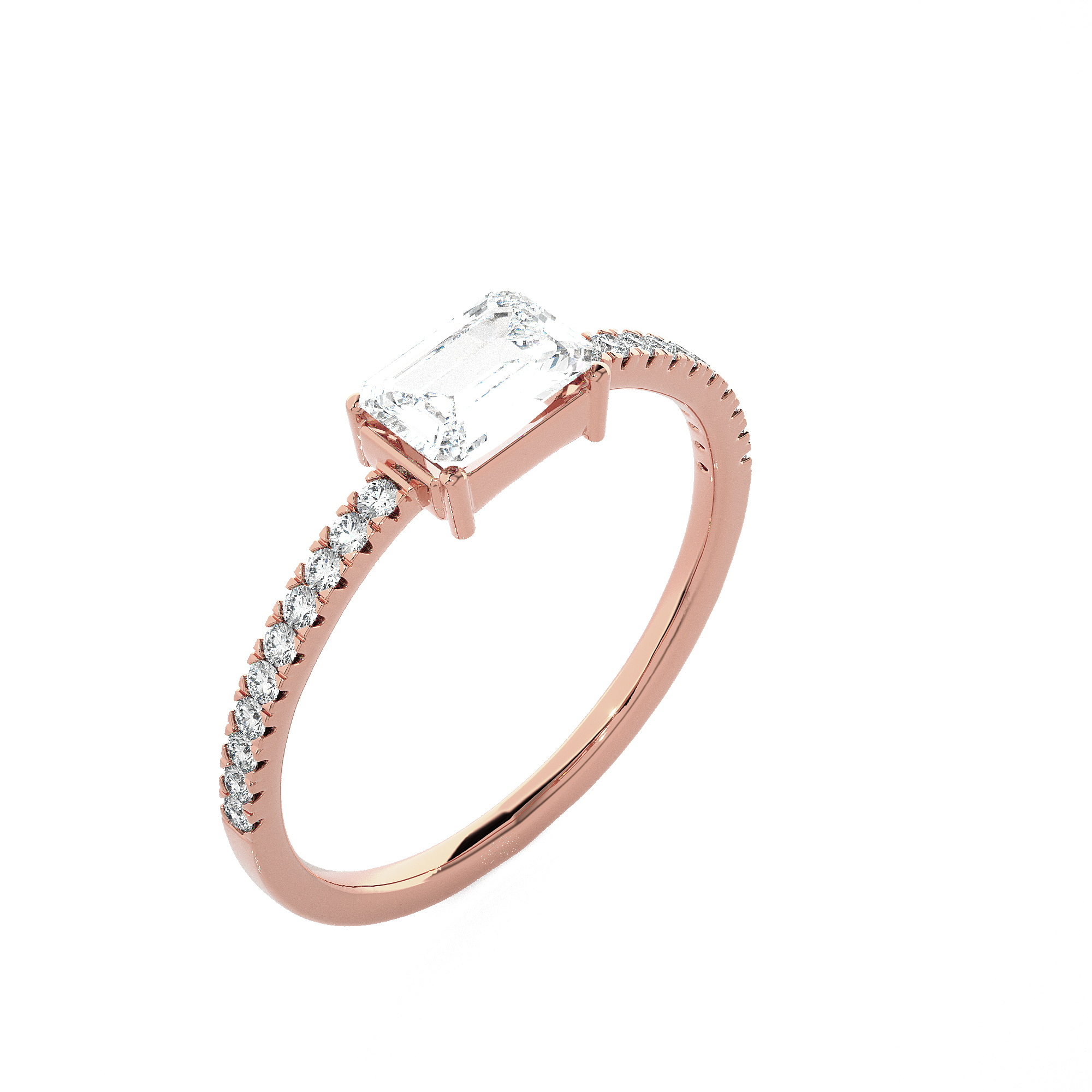 Emerald-Cut Lab Grown Diamond Side Stone Engagement Ring