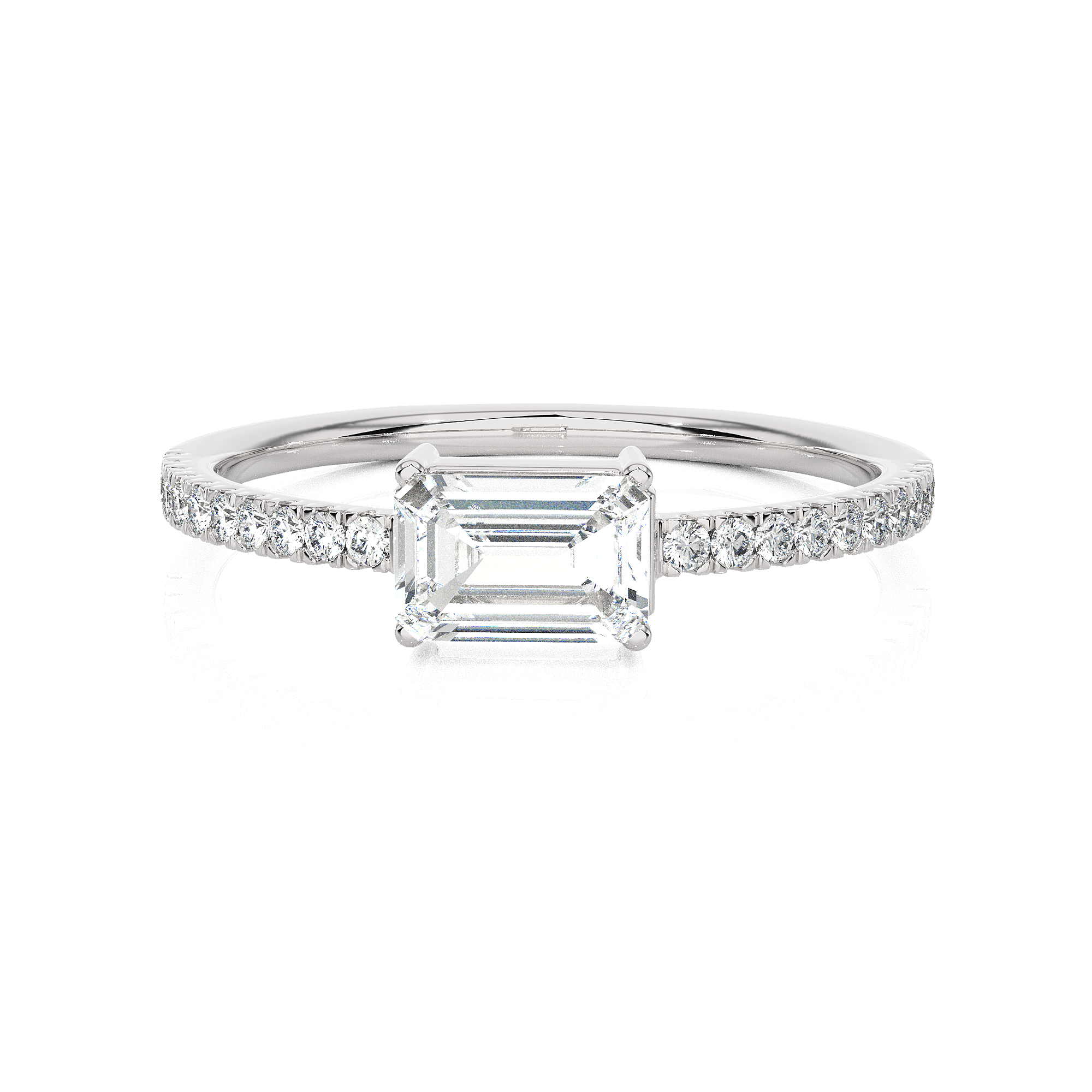 Emerald-Cut Lab Grown Diamond Side Stone Engagement Ring