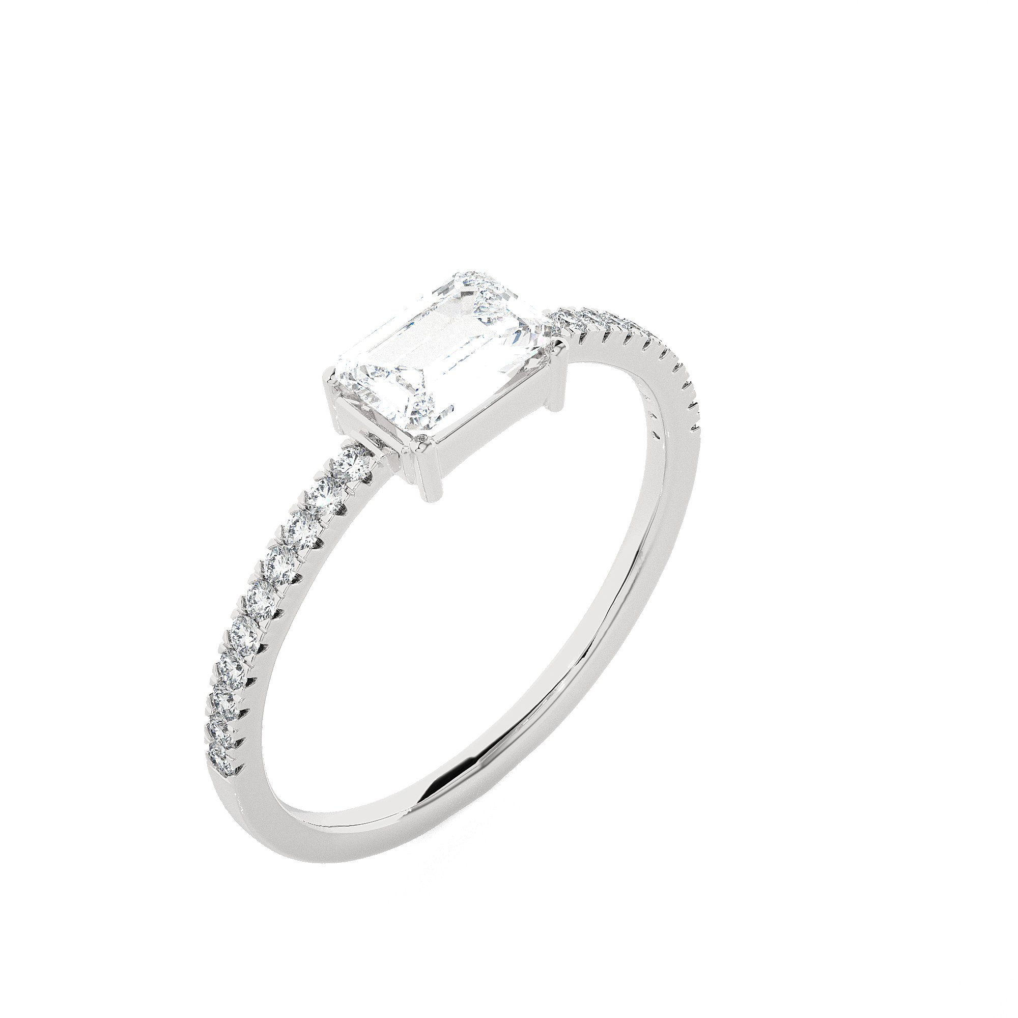 Emerald-Cut Lab Grown Diamond Side Stone Engagement Ring
