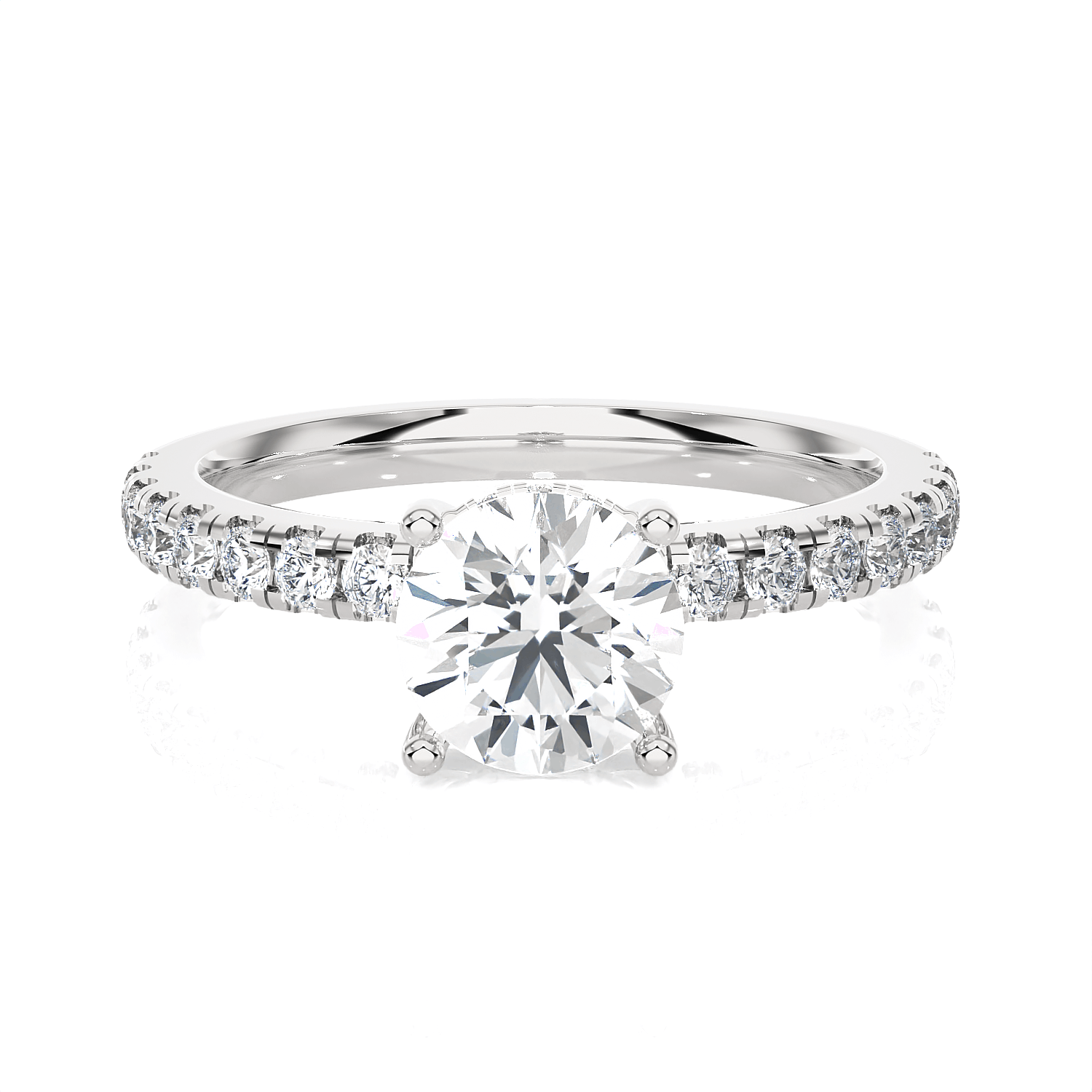 Round Lab Grown Diamond Side Stone Engagement Ring
