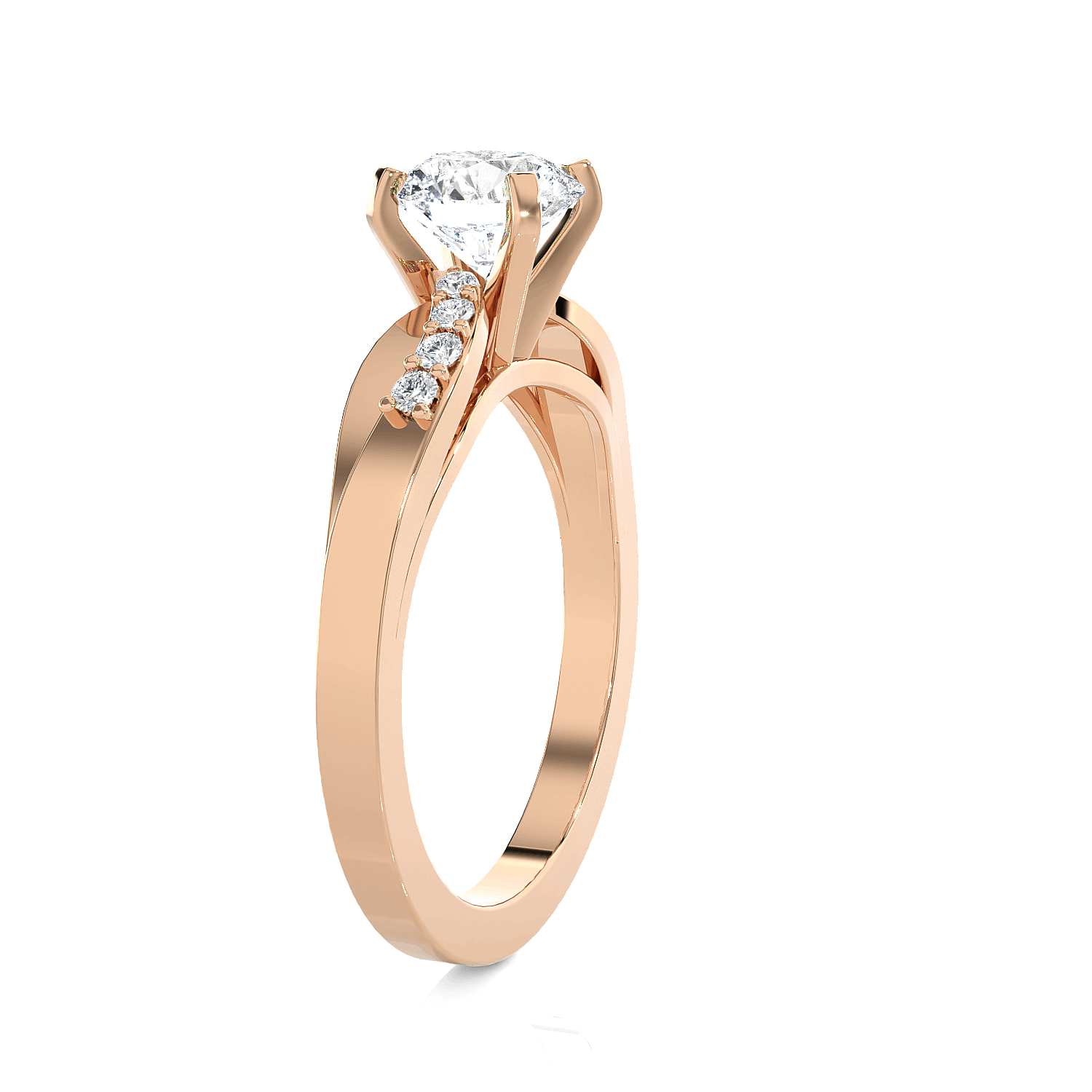 Round Lab Grown Diamond Side Stone Engagement Ring