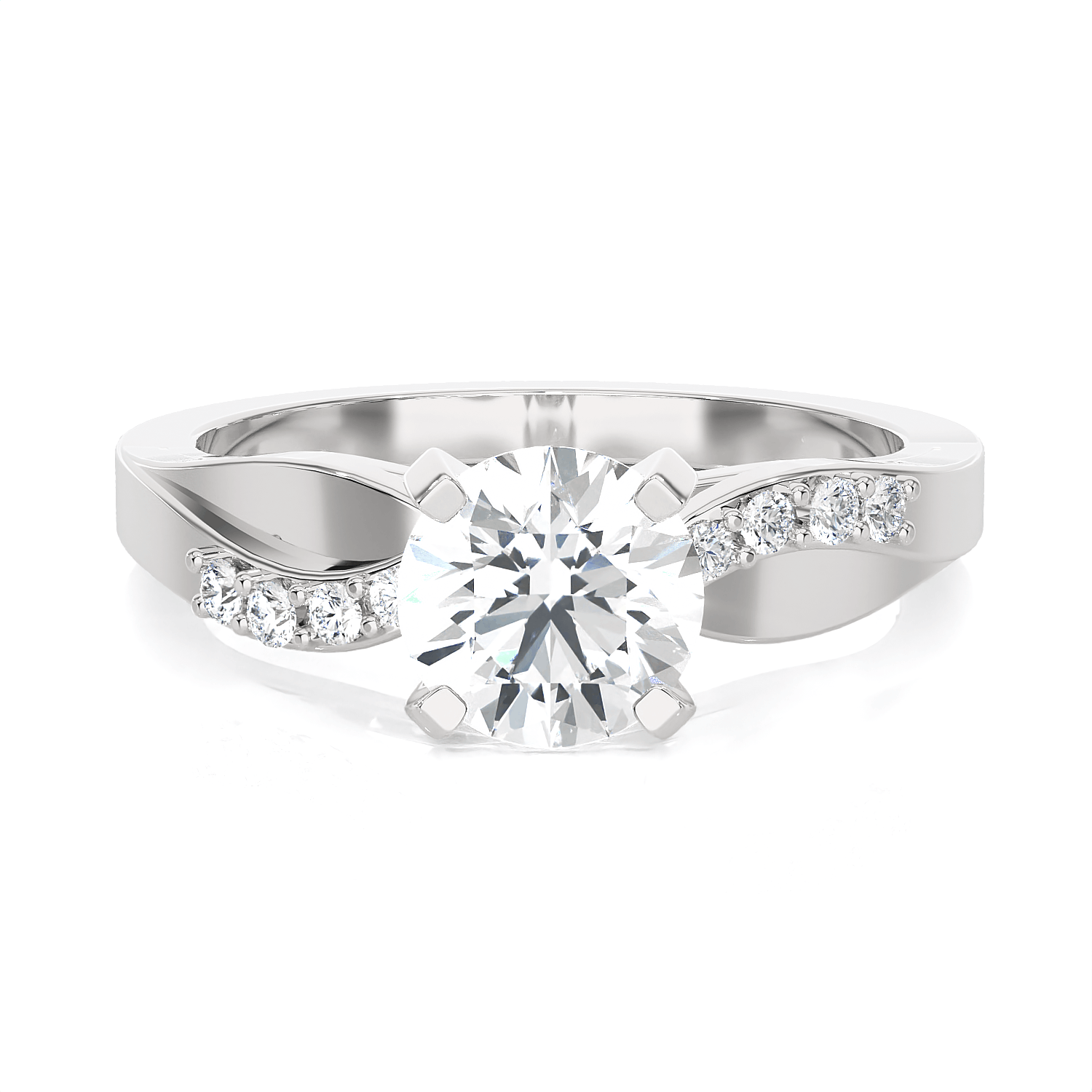 Round Lab Grown Diamond Side Stone Engagement Ring