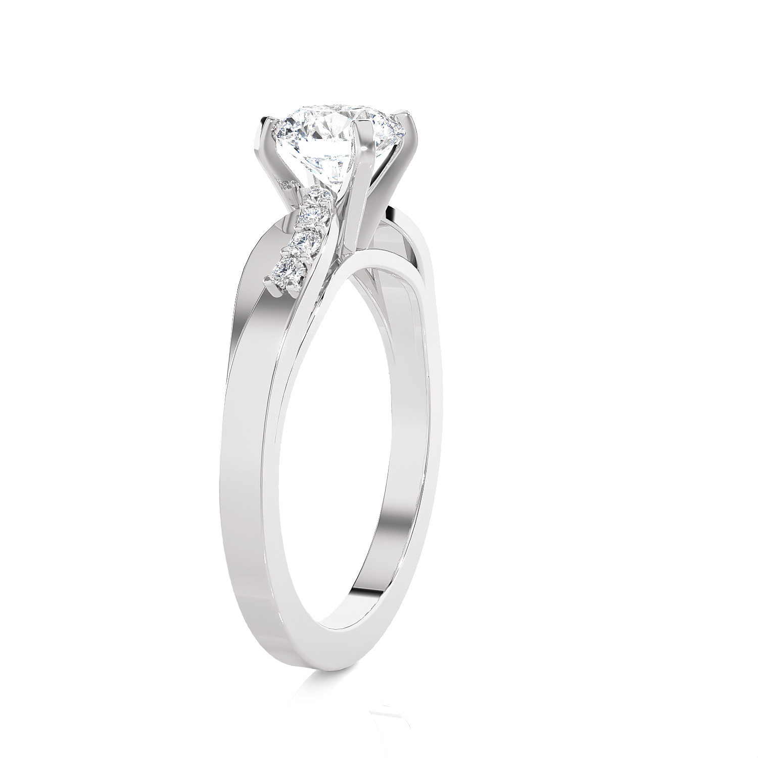 Round Lab Grown Diamond Side Stone Engagement Ring