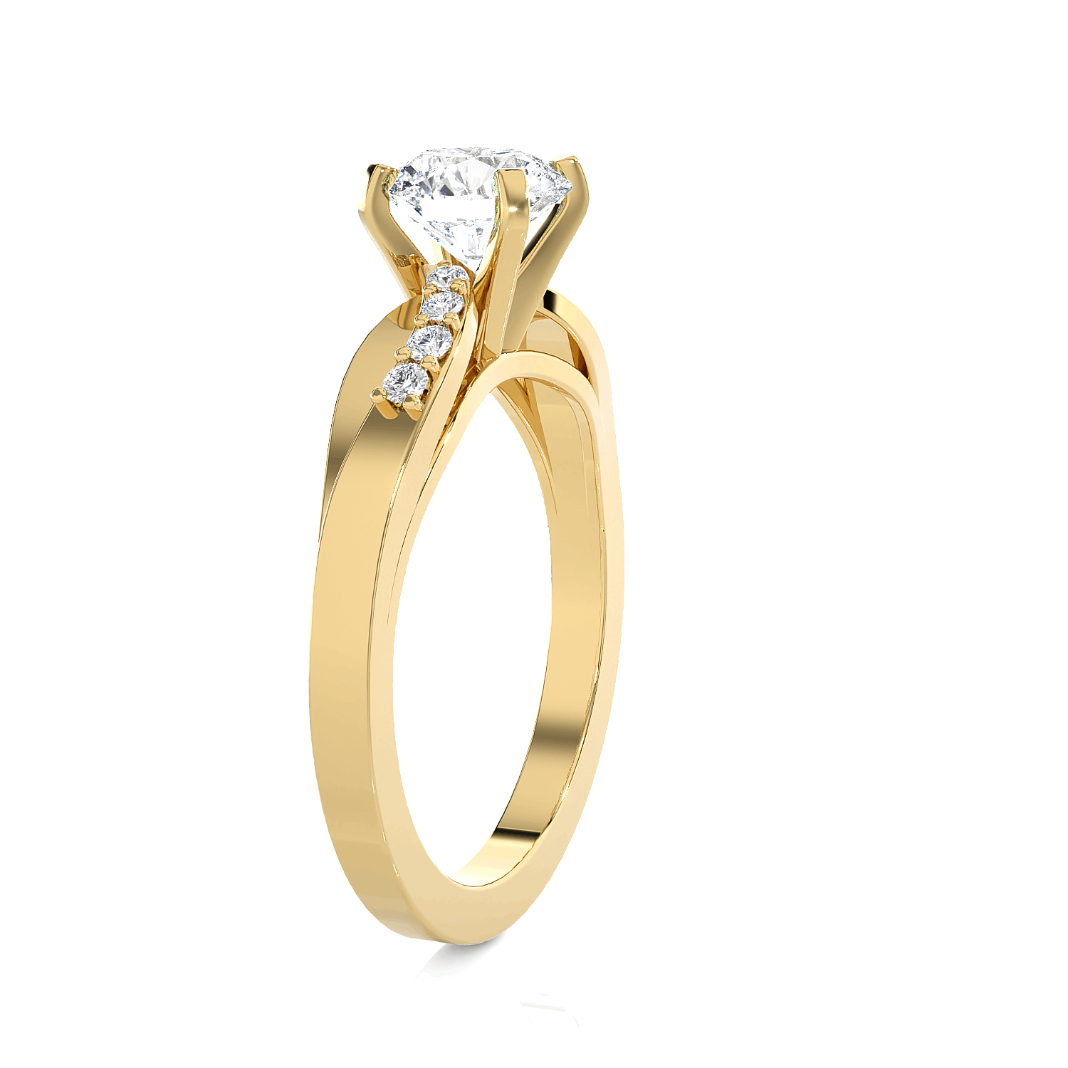 Round Lab Grown Diamond Side Stone Engagement Ring
