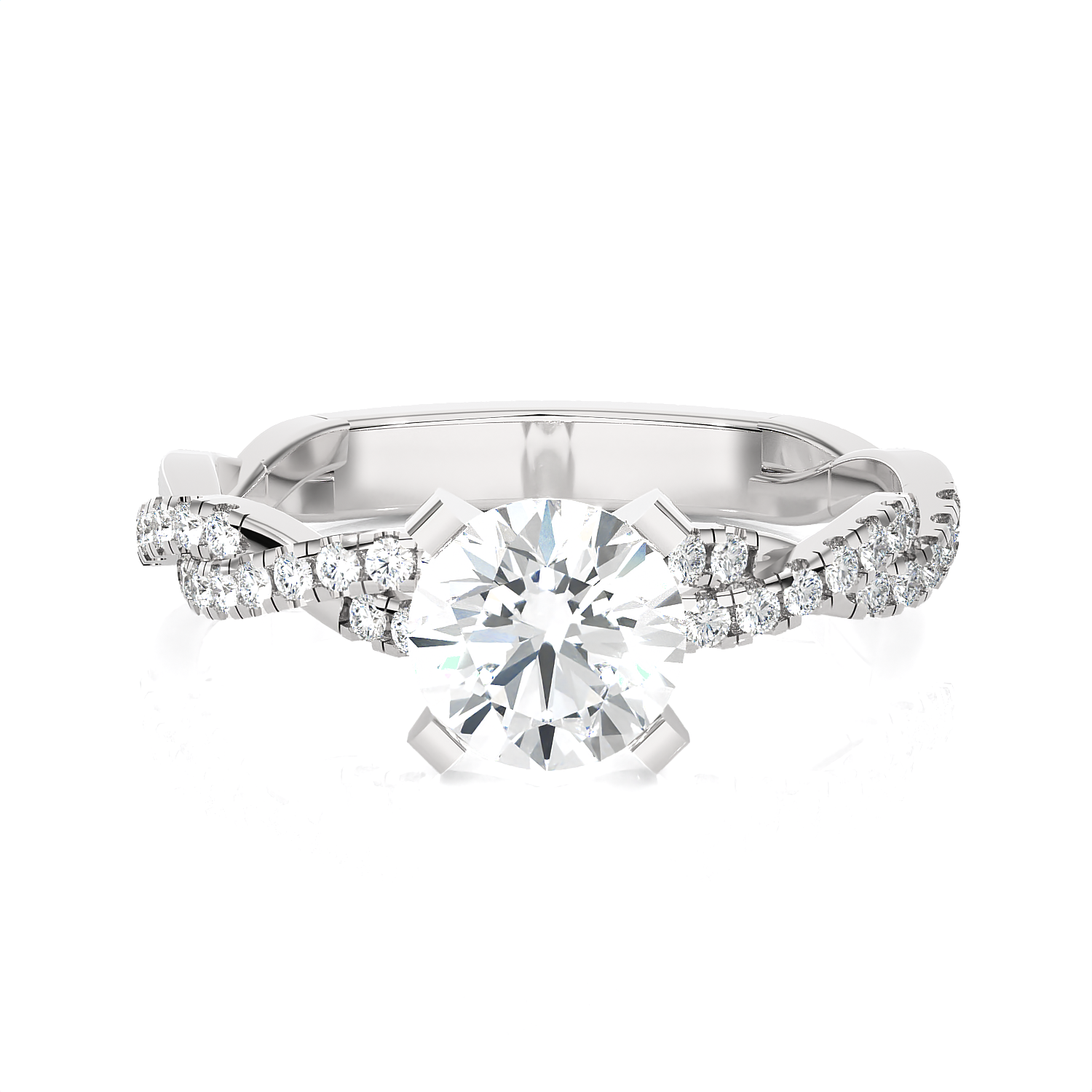 Round Lab Grown Diamond Side Stone Engagement Ring