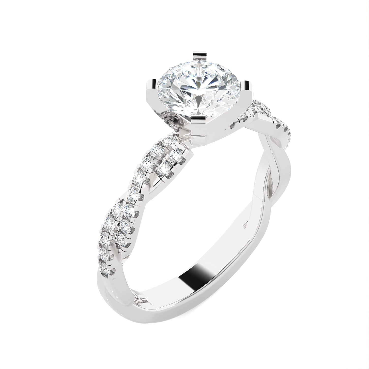 Round Lab Grown Diamond Side Stone Engagement Ring