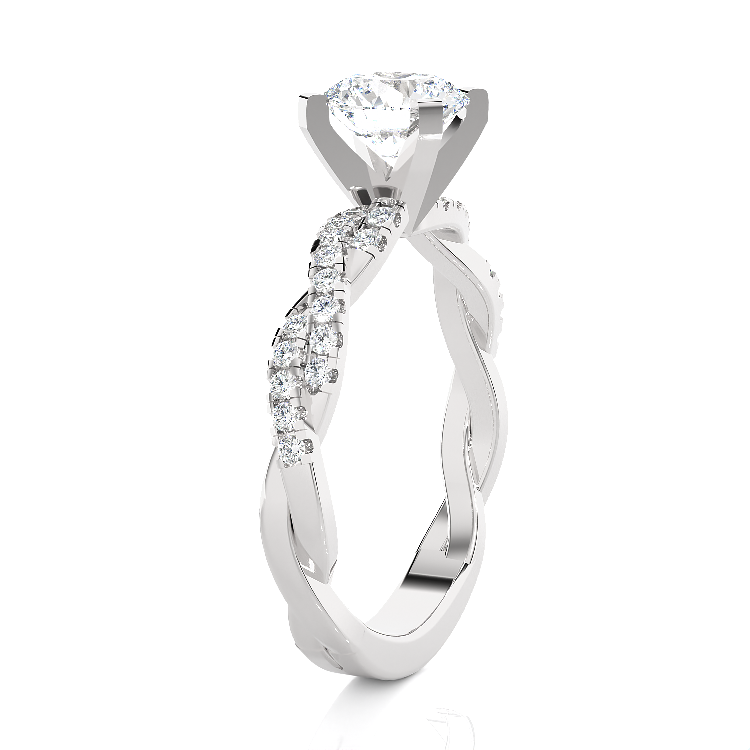 Round Lab Grown Diamond Side Stone Engagement Ring