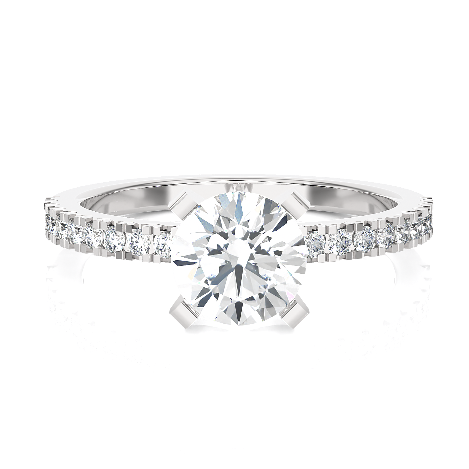 Round Lab Grown Diamond Side Stone Engagement Ring