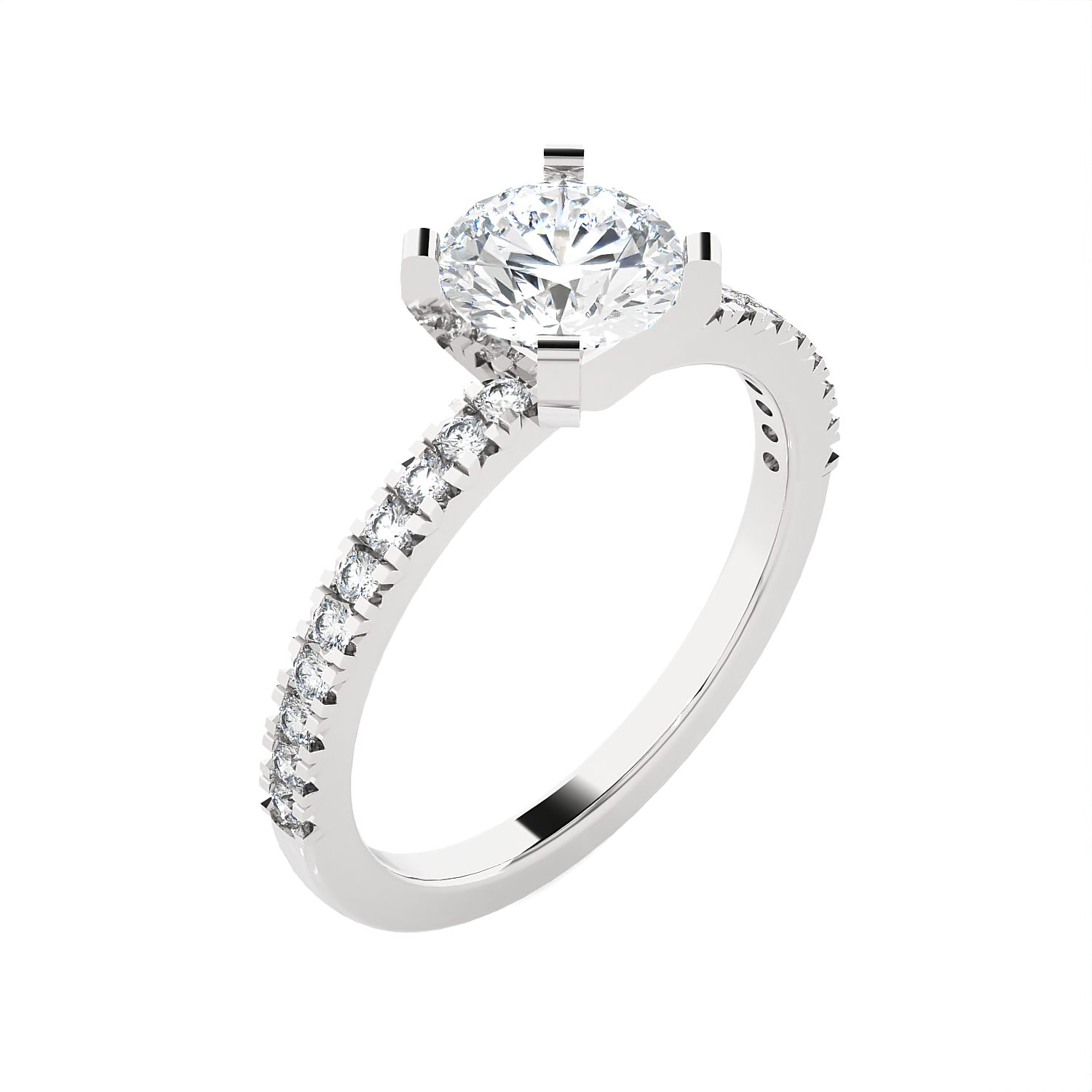 Round Lab Grown Diamond Side Stone Engagement Ring